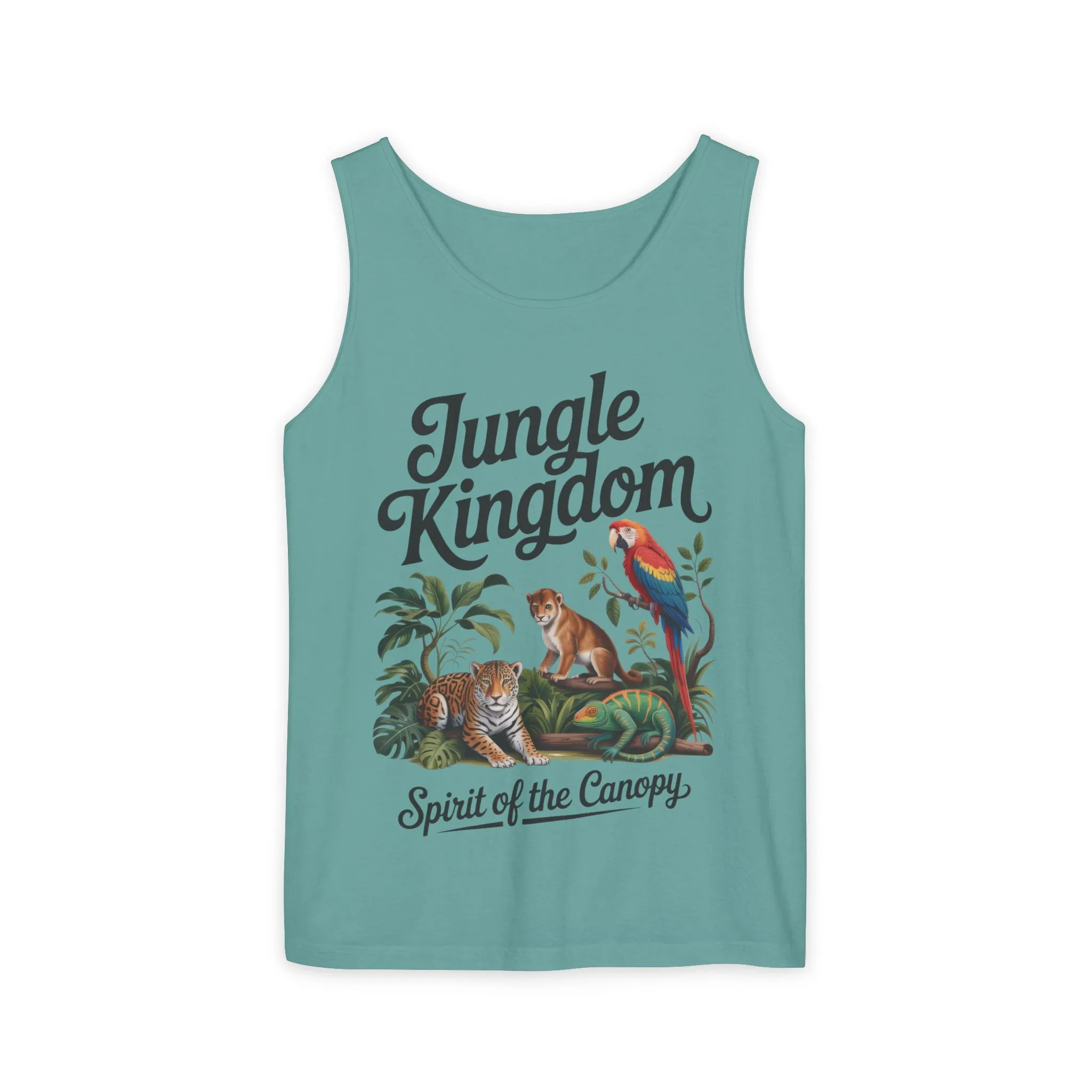 Jungle Kingdom Tank Top, Mens Garment-Dyed Sleeveless Shirt, Spirit of the Canopy Tee, Summer Outfit, Eco-Friendly Casual Wear - Image 9