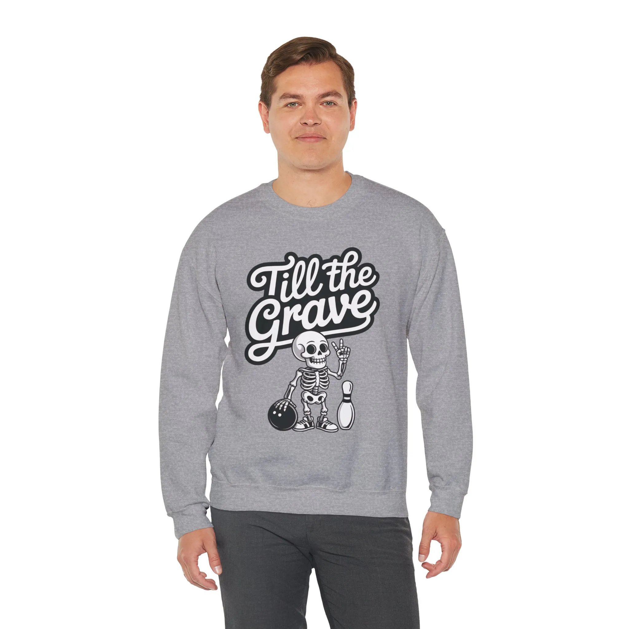 Funny Skeleton Bowling Mens Pullover, Halloween Apparel, Funny Skeleton Bowling Shirt, Casual Mens Crewneck, Cool Bowler Skull Crewneck - Image 3
