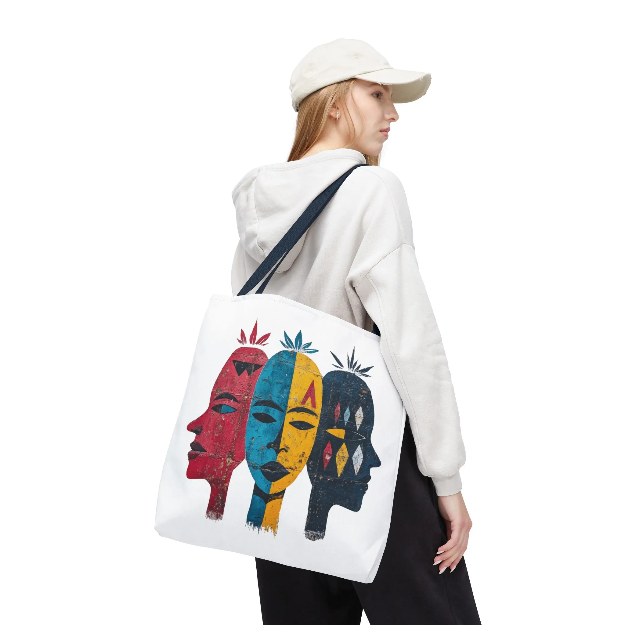 Artistic Tote Bag with Abstract Faces - Bohemian Style, Eco-Friendly Shopping Bag, Gift for Art Lovers, Unique Beach Bag, Festival Accessory - Image 5