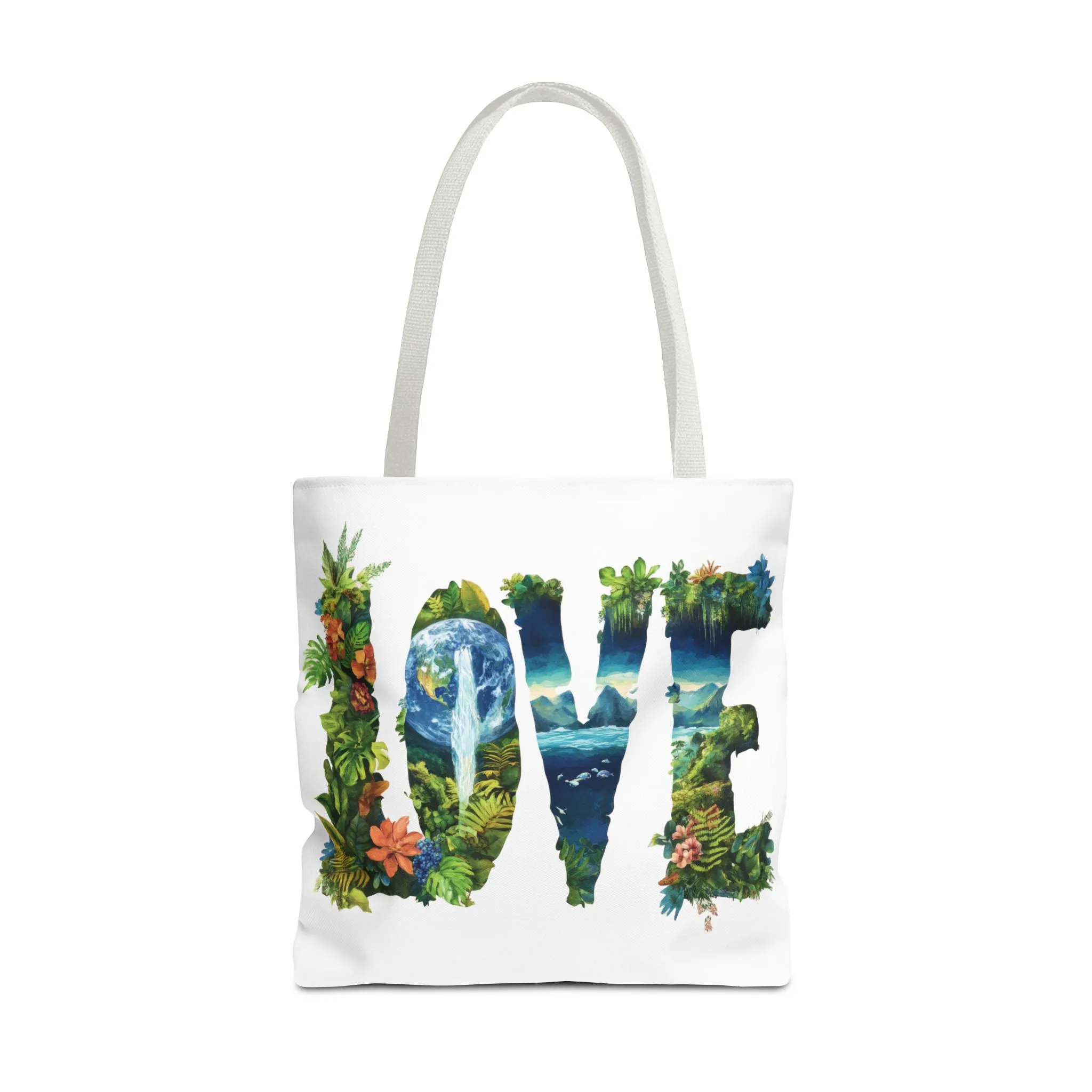Earth Day LOVE Tote Bag, Eco Friendly Nature Art Bag, Sustainable Planet Message, Floral Tote, Shopping Bag, Beach Bag, Large Canvas Bag - Image 2