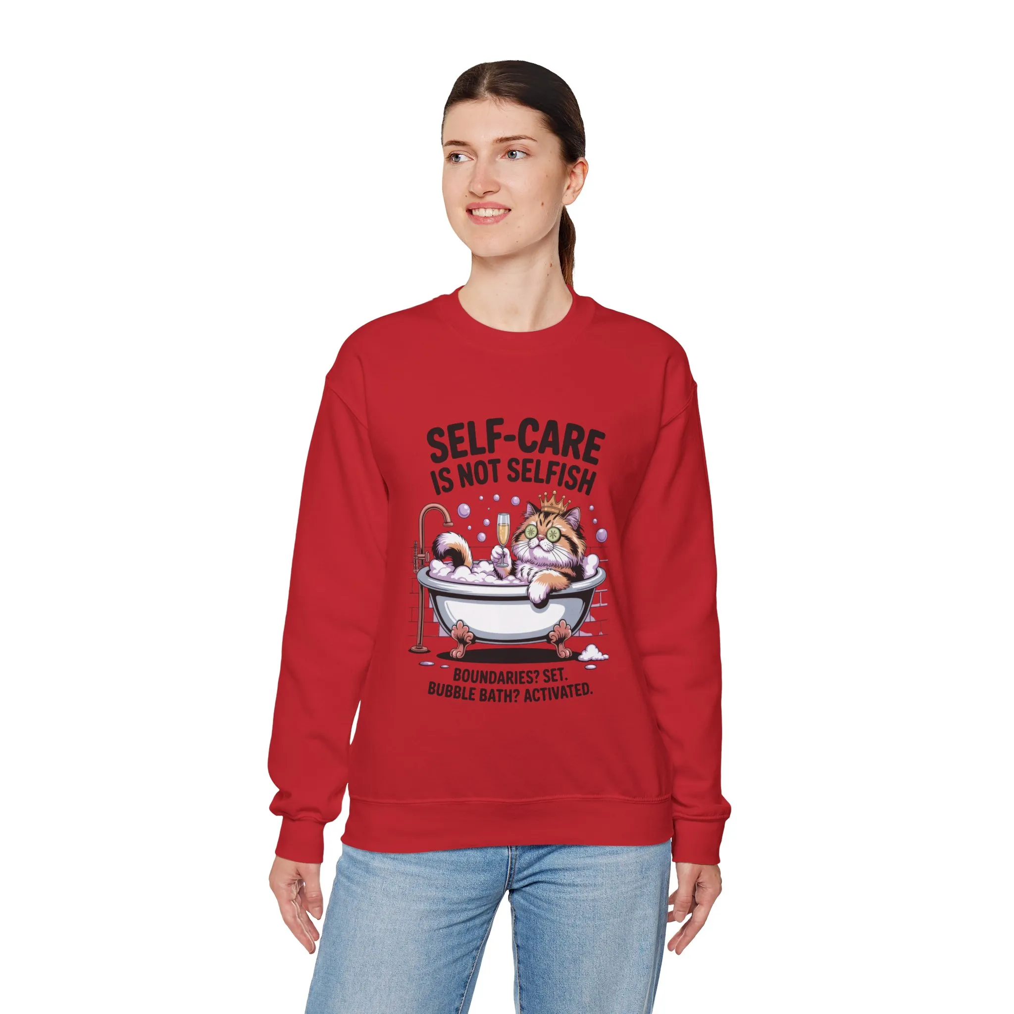 Womens Crewneck Sweatshirt, Self-Care Cat Shirt, Funny Cat Tee, Relaxing Kitty Graphic, Self Care Is Not Selfish Womens Sweatshirt - Image 30