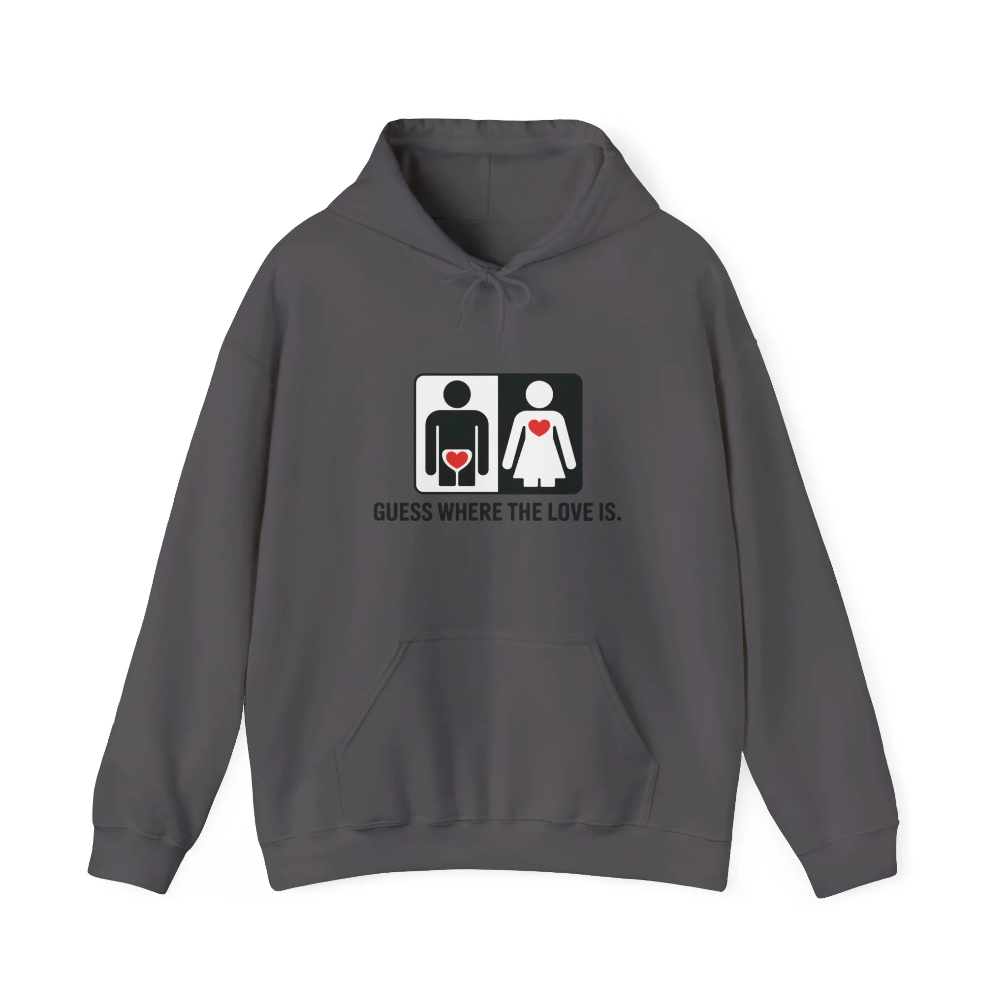 Cute Guess Where The Love Is Mens Hoodie, Sweatshirt for Couples, Valentines Day Gift, Relationship Humor Hoodie, Bold Love Joke Hoodie - Image 2