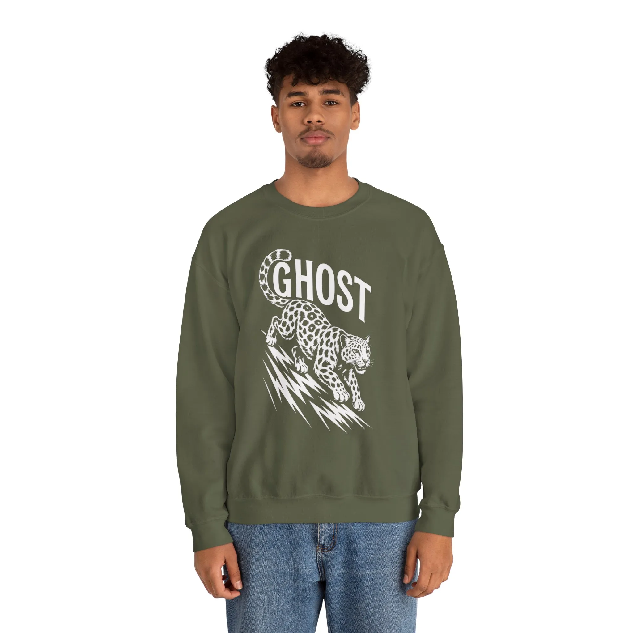 Ghost Leopard Crewneck Sweatshirt, Unisex Fashion, Cozy Casual Wear, Graphic Sweatshirt, Wild Animal Art, Gift for Animal Lovers - Image 8