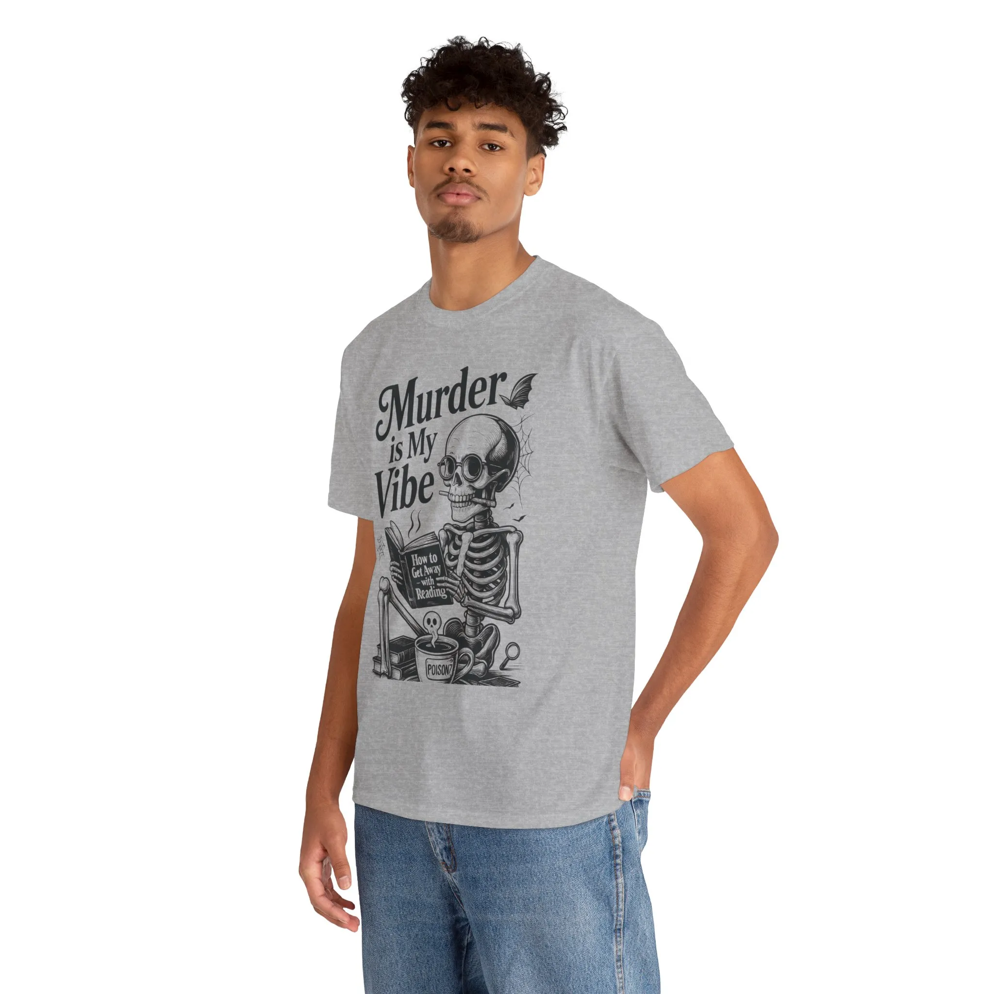 Mens Heavy Cotton Tee - "Murder is My Vibe" Graphic Shirt for Ghoulish Vibes, Halloween Fun, Spooky Season, Casual Wear, Gift for [...] - Image 12