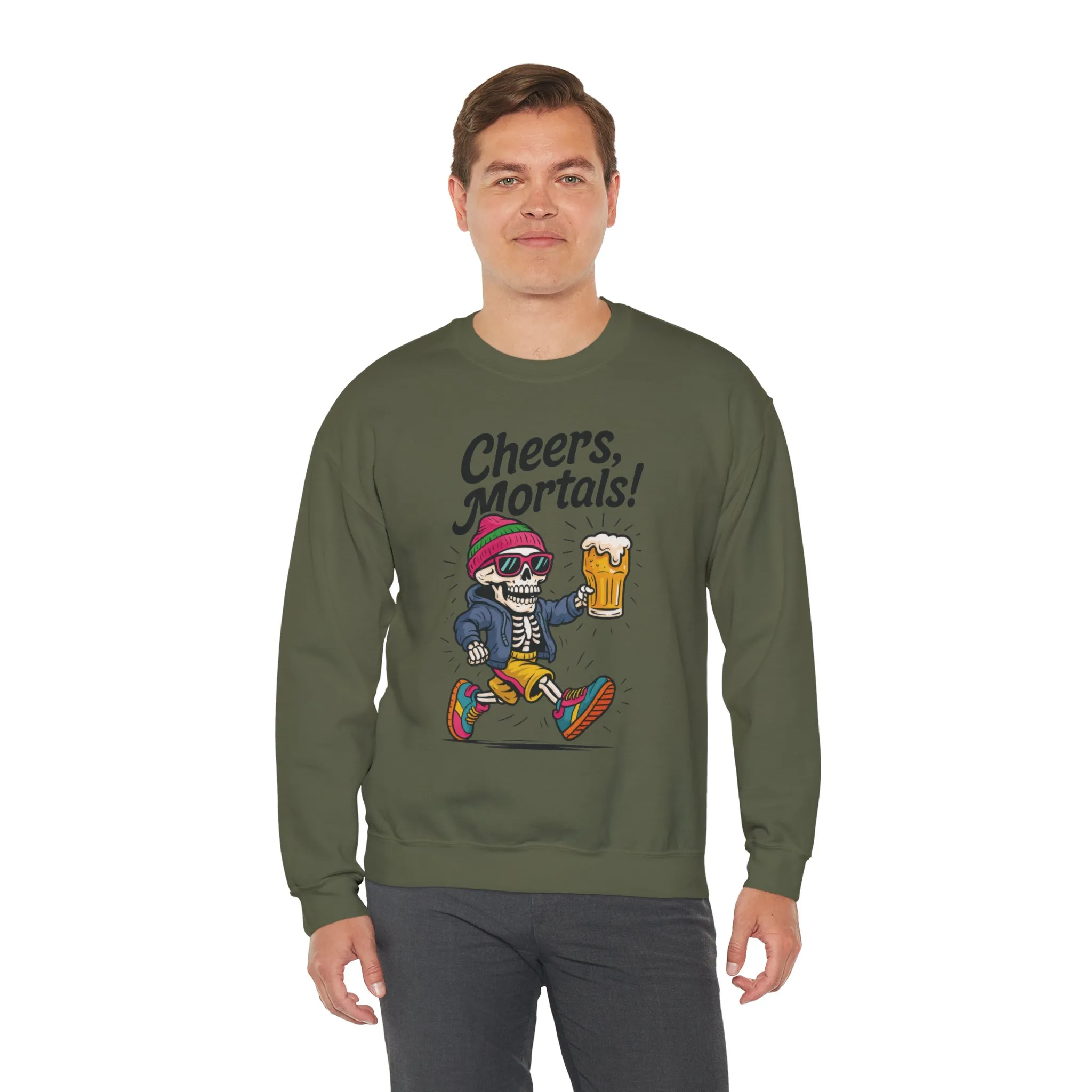 Cheers Mortals! Mens Crewneck Sweatshirt, Skeleton Beer Pullover with Hood, Drinking Humor Sweatshirt, Party Gift for Him, Halloween Apparel - Image 12