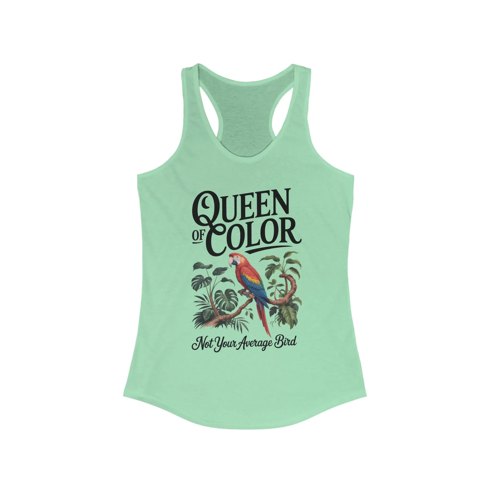 Colorful Queen Racerback Tank: Not Your Average Bird, Summer Fitness Top, Tropical Workout Shirt, Gifts for Women, Eco-Friendly Activewear - Image 7