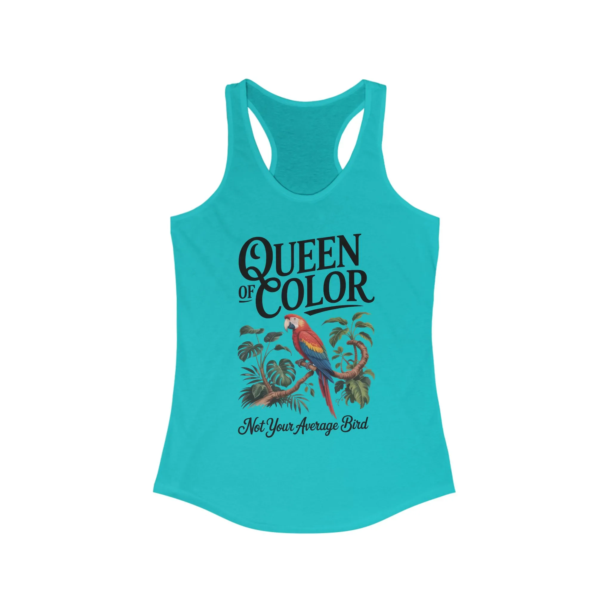 Colorful Queen Racerback Tank: Not Your Average Bird, Summer Fitness Top, Tropical Workout Shirt, Gifts for Women, Eco-Friendly Activewear - Image 9