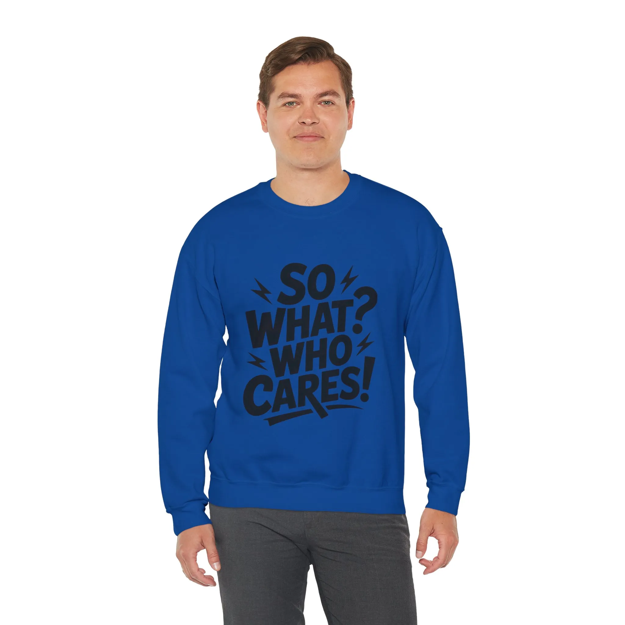 So What? Who Cares! Funny Mens Crewneck Sweatshirt, Bold Statement Design, Lightning Graphic Pullover, Rebellious Urban Humor - Image 27