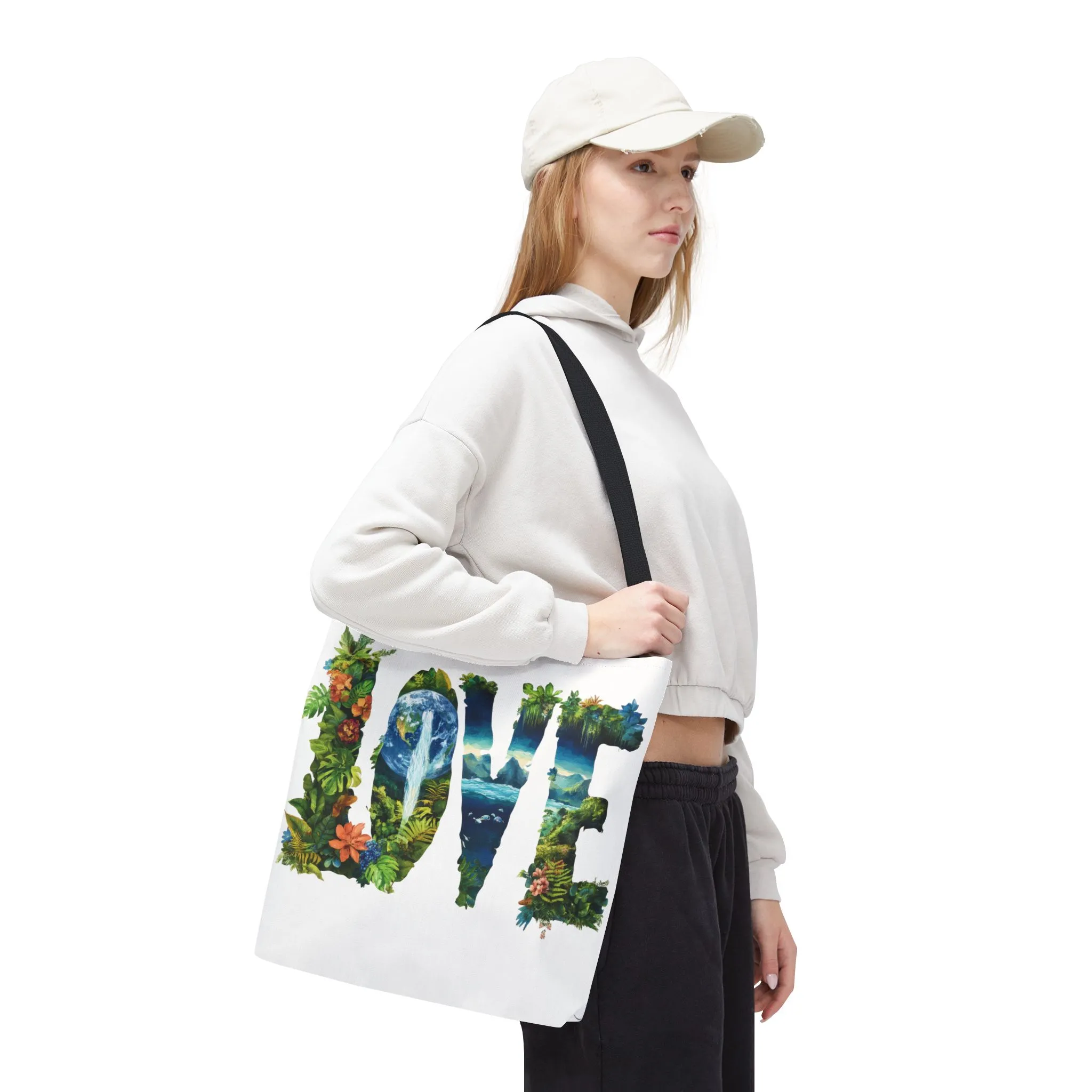 Earth Day LOVE Tote Bag, Eco Friendly Nature Art Bag, Sustainable Planet Message, Floral Tote, Shopping Bag, Beach Bag, Large Canvas Bag - Image 10