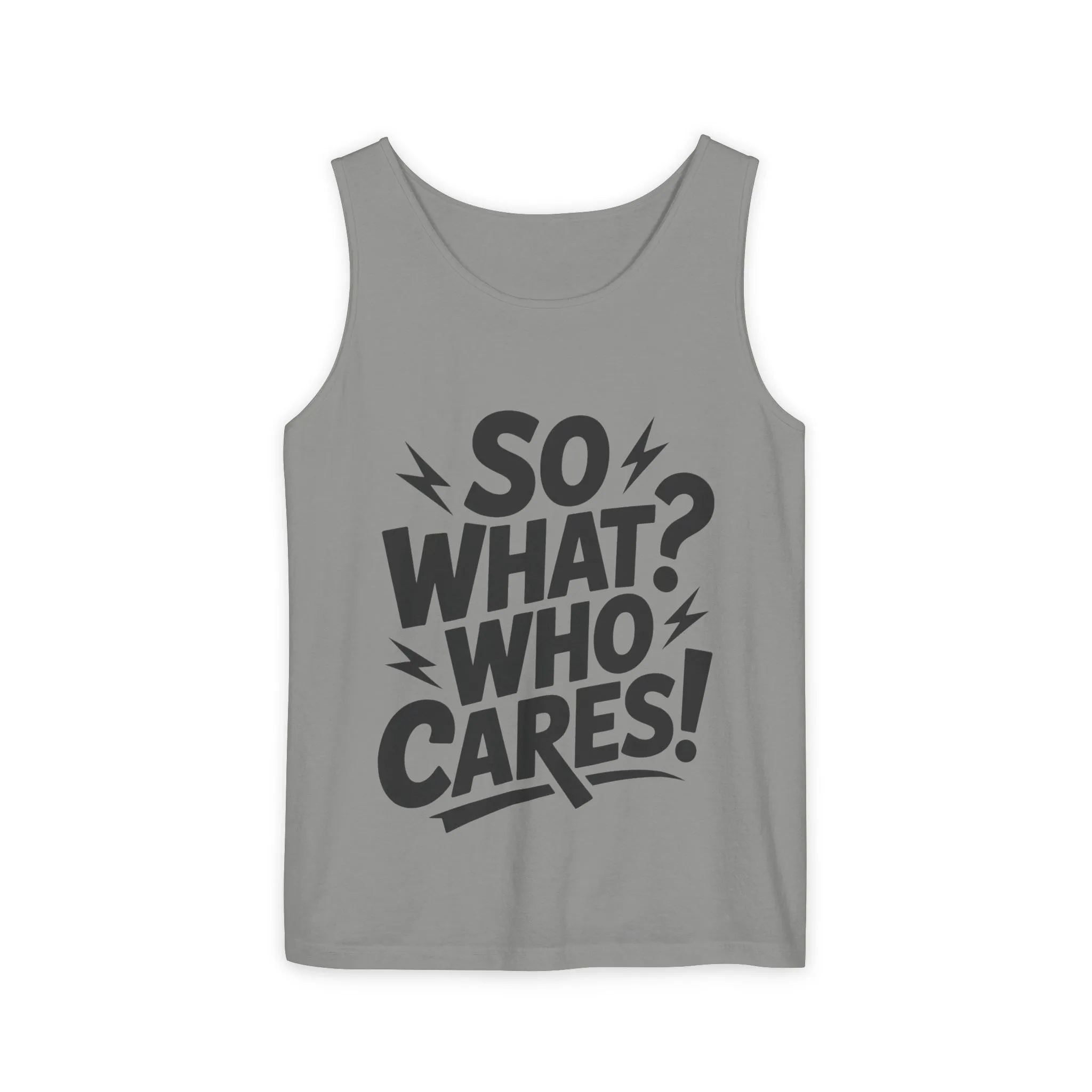 Mens Tank Top, "So What? Who Cares!", Casual Summer Wear, Beach Trip, Festival Outfit, Lightning Print, Sarcastic Summer Tee, Gym Tank - Image 19