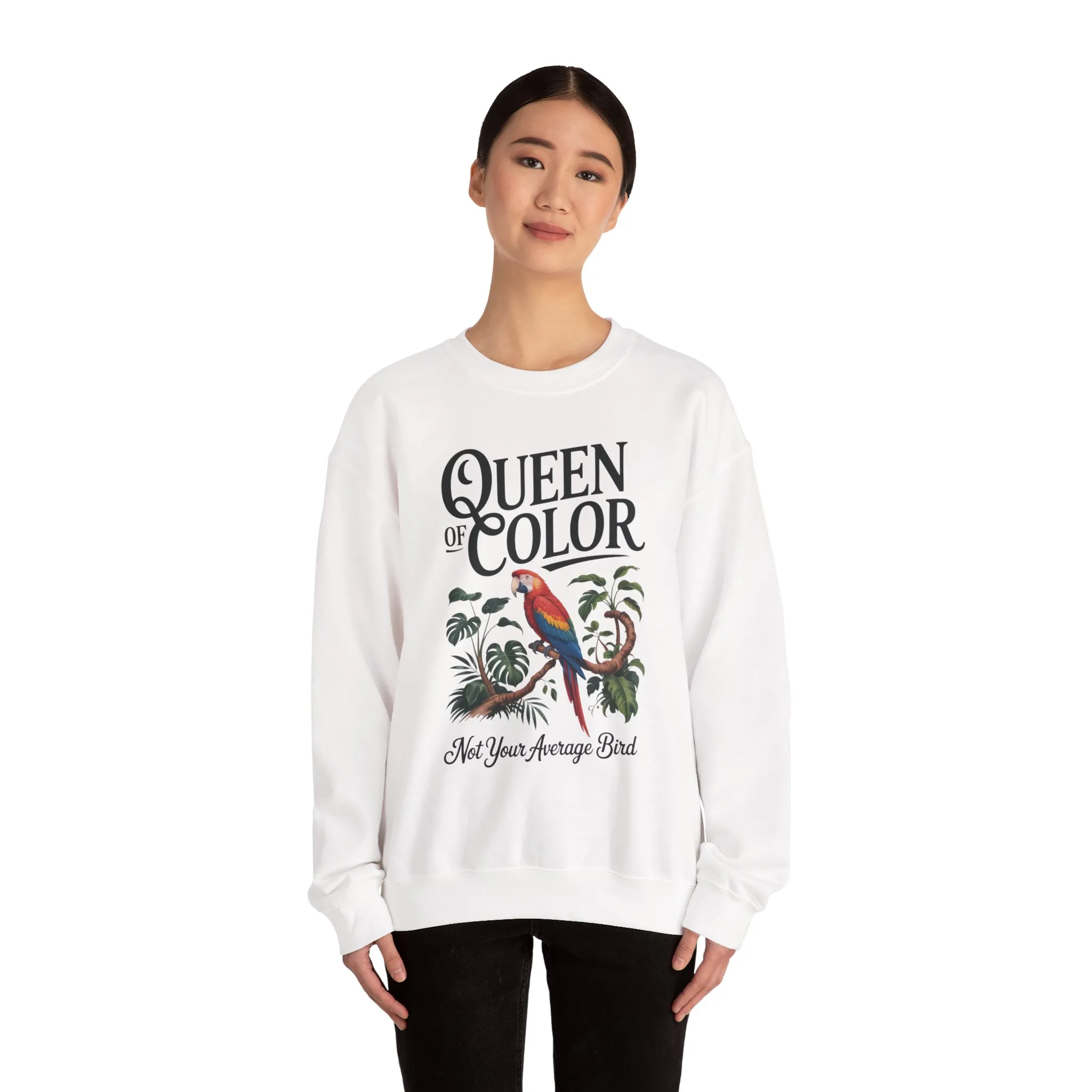 Vibrant Crewneck Womens Sweatshirt, Colorful Apparel, Bird Design, Cozy Layering, Gift for Nature Lovers, Fun Fashion
