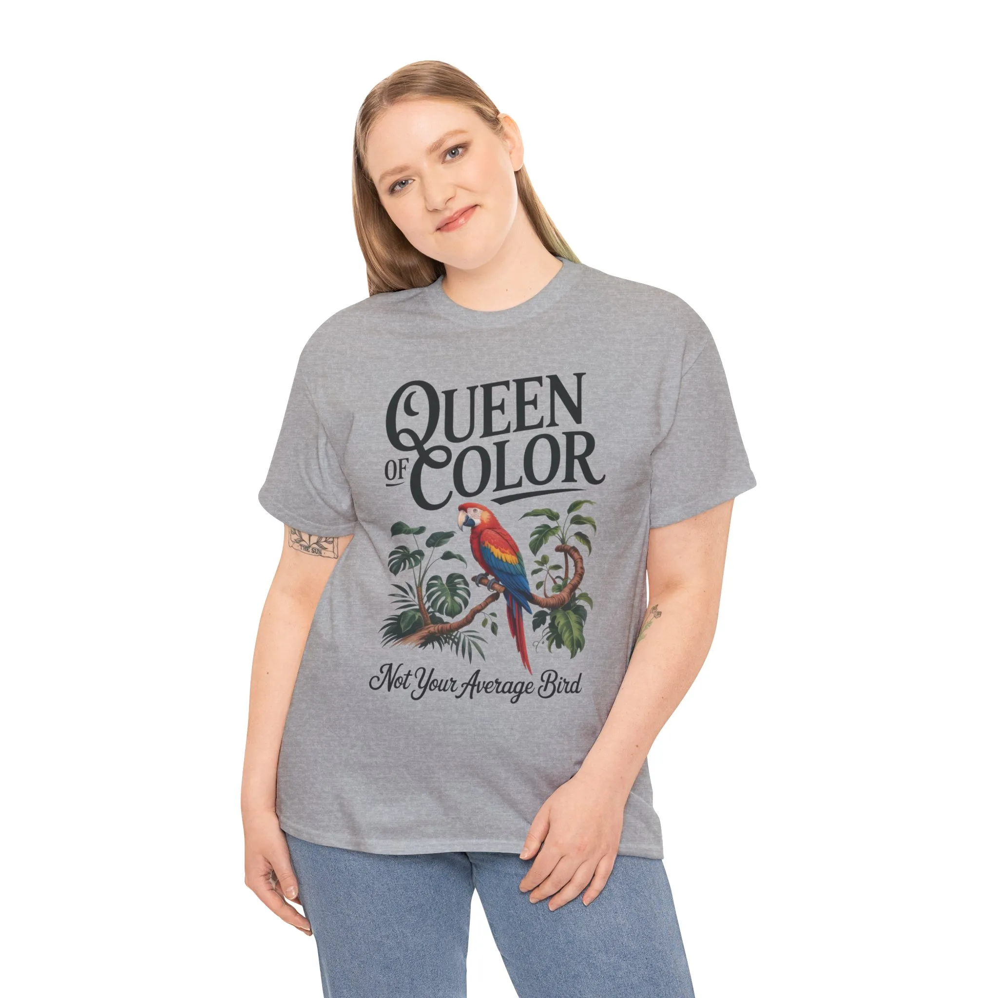 Colorful Queen Womens Tee, Fun Graphic T-Shirt, Casual Wear, Gift for Bird Lovers, Trendy Summer Apparel - Image 9