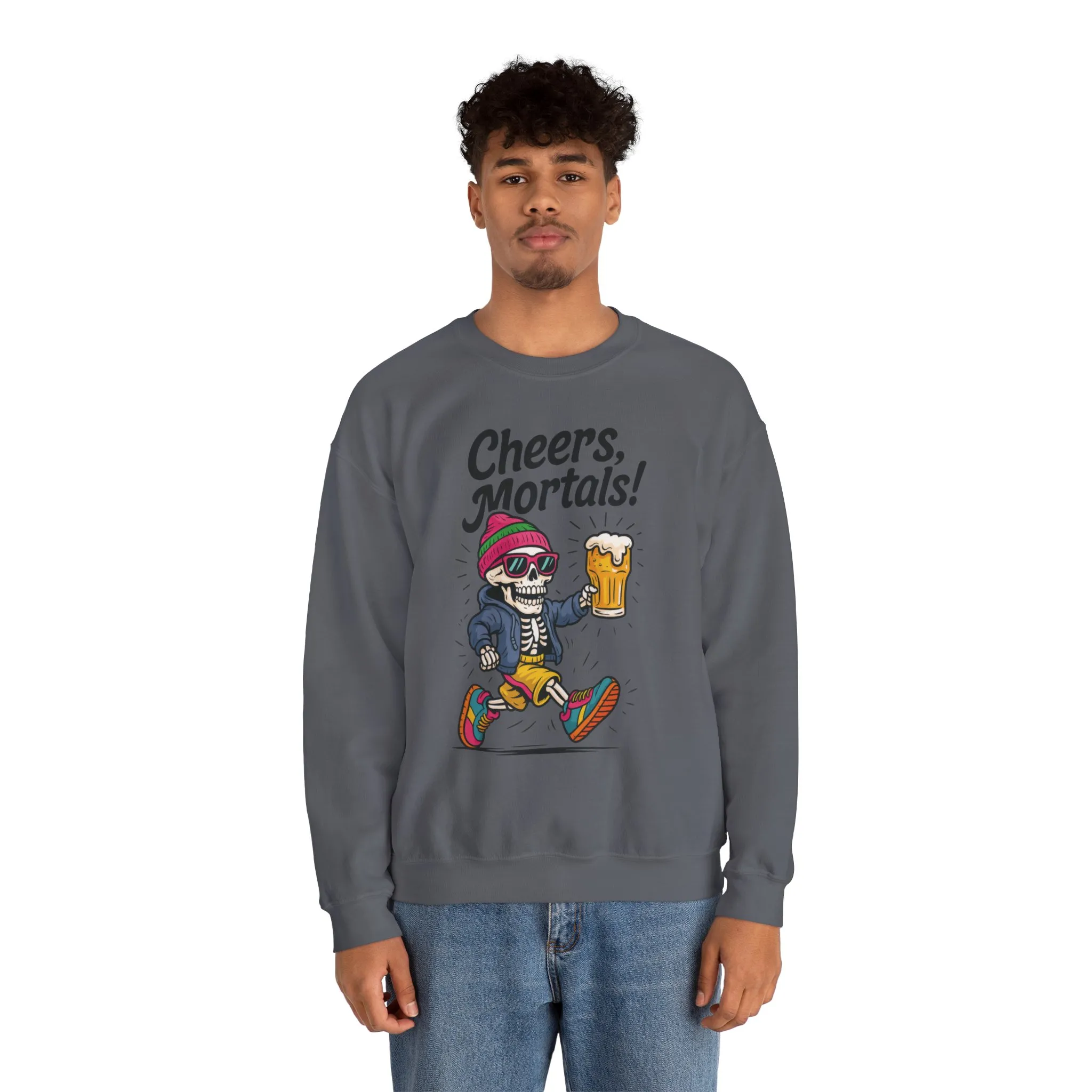 Cheers Mortals! Mens Crewneck Sweatshirt, Skeleton Beer Pullover with Hood, Drinking Humor Sweatshirt, Party Gift for Him, Halloween Apparel - Image 23