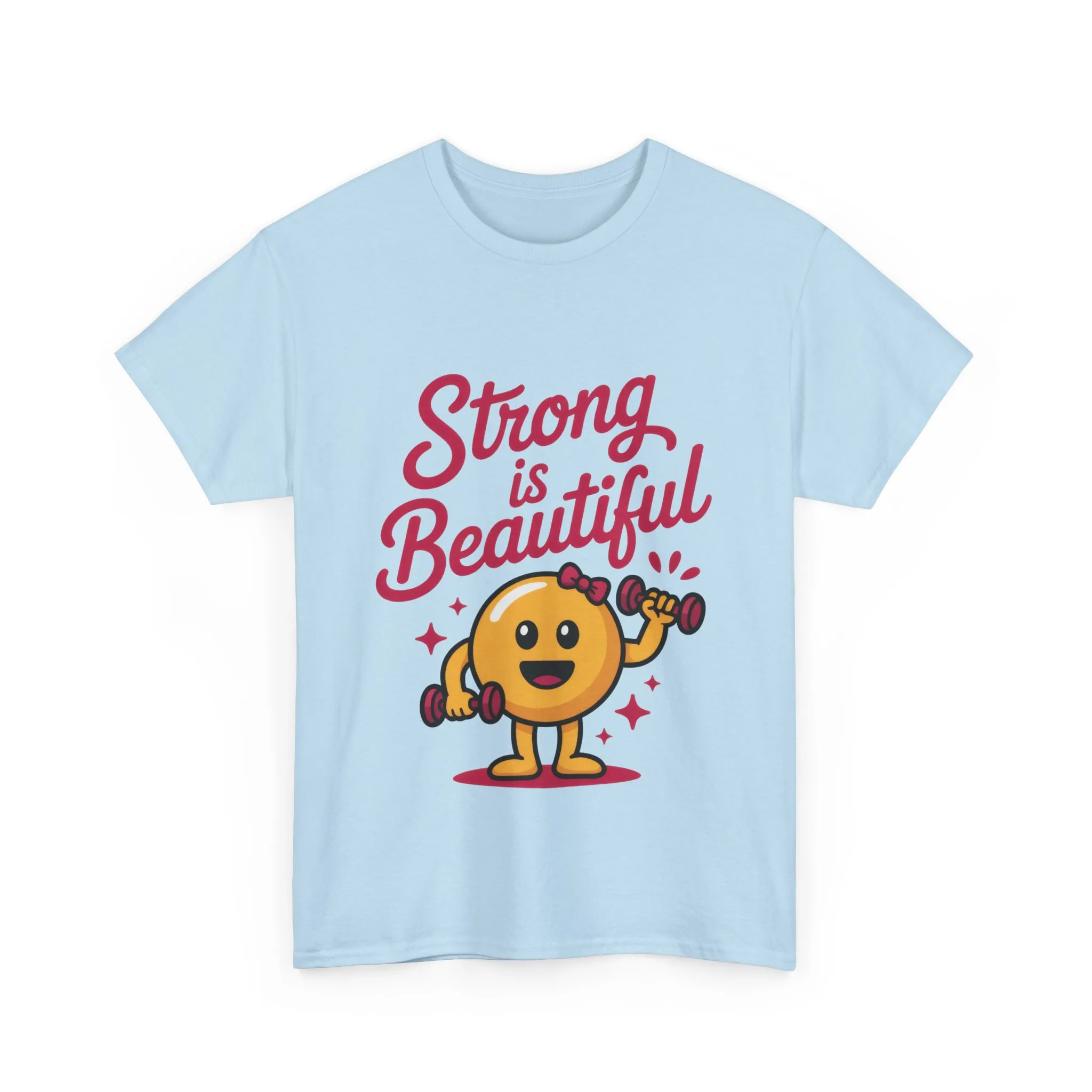 Strong is Beautiful Womens T-Shirt, Cute Fitness Character Graphic Tee, Inspirational Workout Shirt, Gym Motivation Gift for Her - Image 2