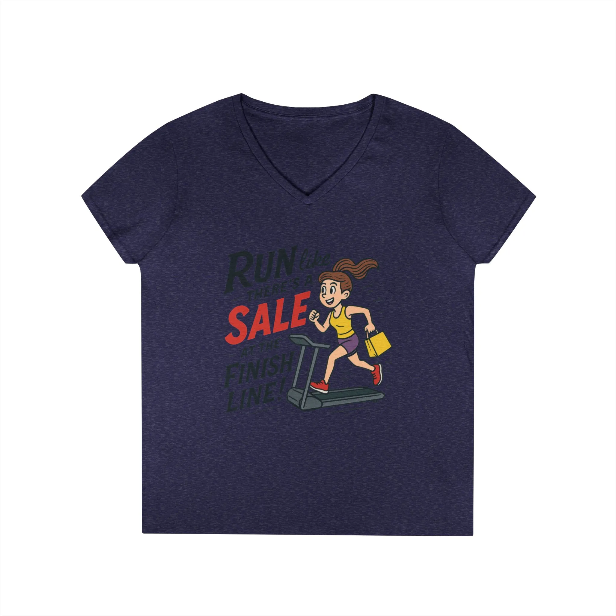 Ladies' V-Neck T-Shirt, Motivational Fitness Tee, Funny Gym Top, Funny Shopping Tee, Treadmill Runner Shirt for Her, For Sale Tee - Image 19