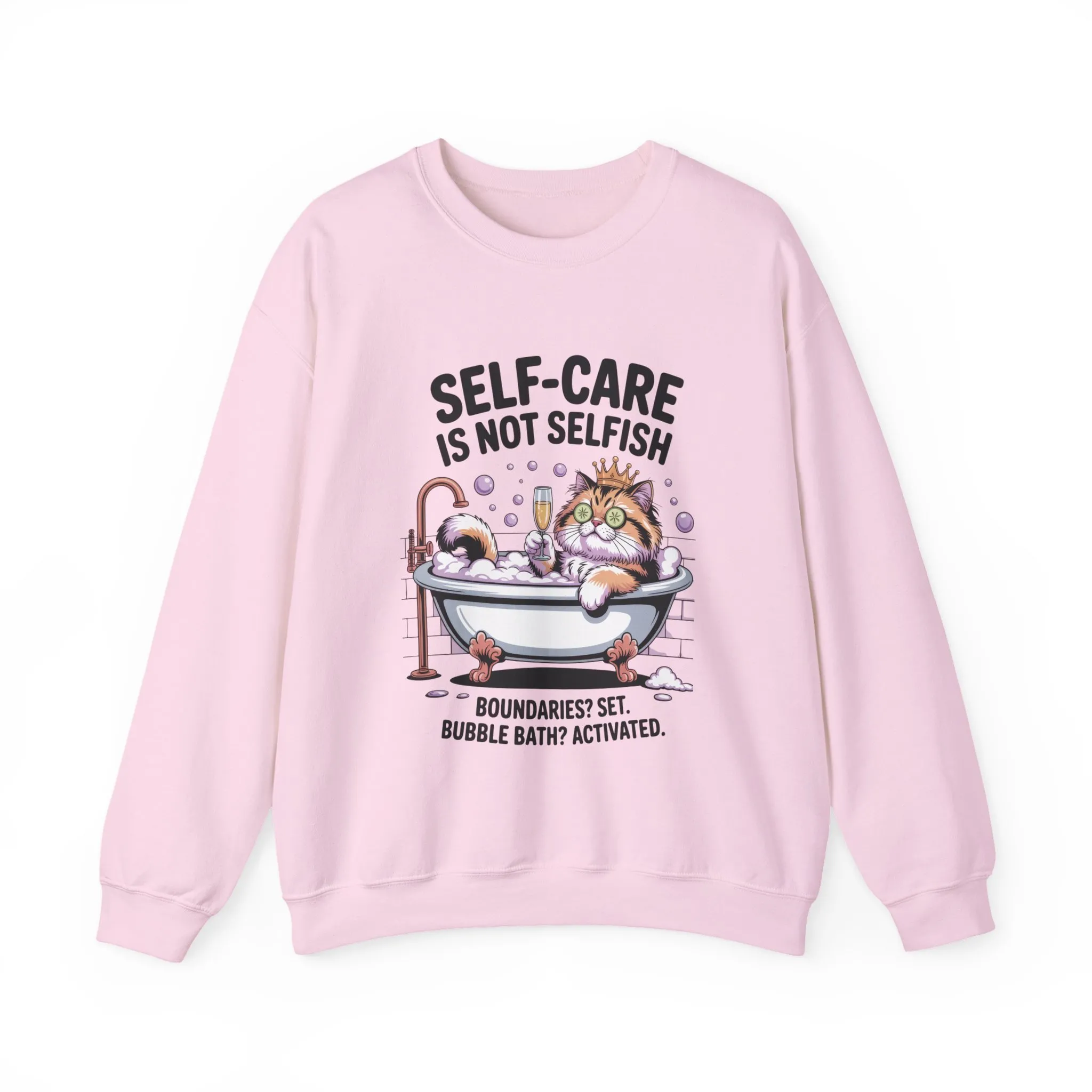 Womens Crewneck Sweatshirt, Self-Care Cat Shirt, Funny Cat Tee, Relaxing Kitty Graphic, Self Care Is Not Selfish Womens Sweatshirt - Image 22