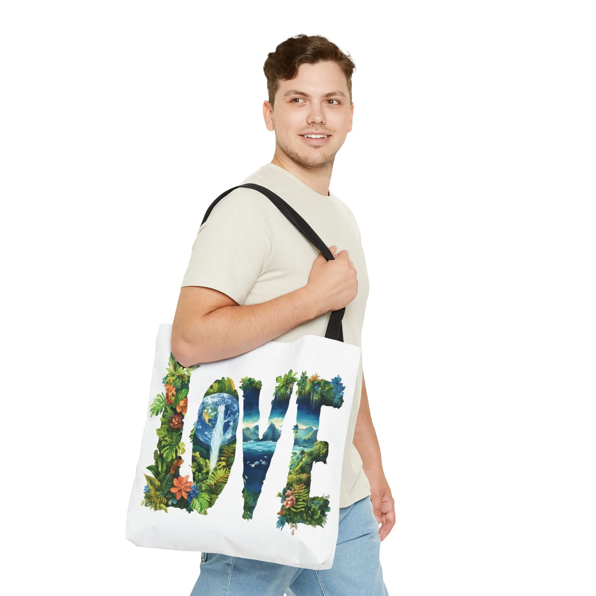 Earth Day LOVE Tote Bag, Eco Friendly Nature Art Bag, Sustainable Planet Message, Floral Tote, Shopping Bag, Beach Bag, Large Canvas Bag - Image 13
