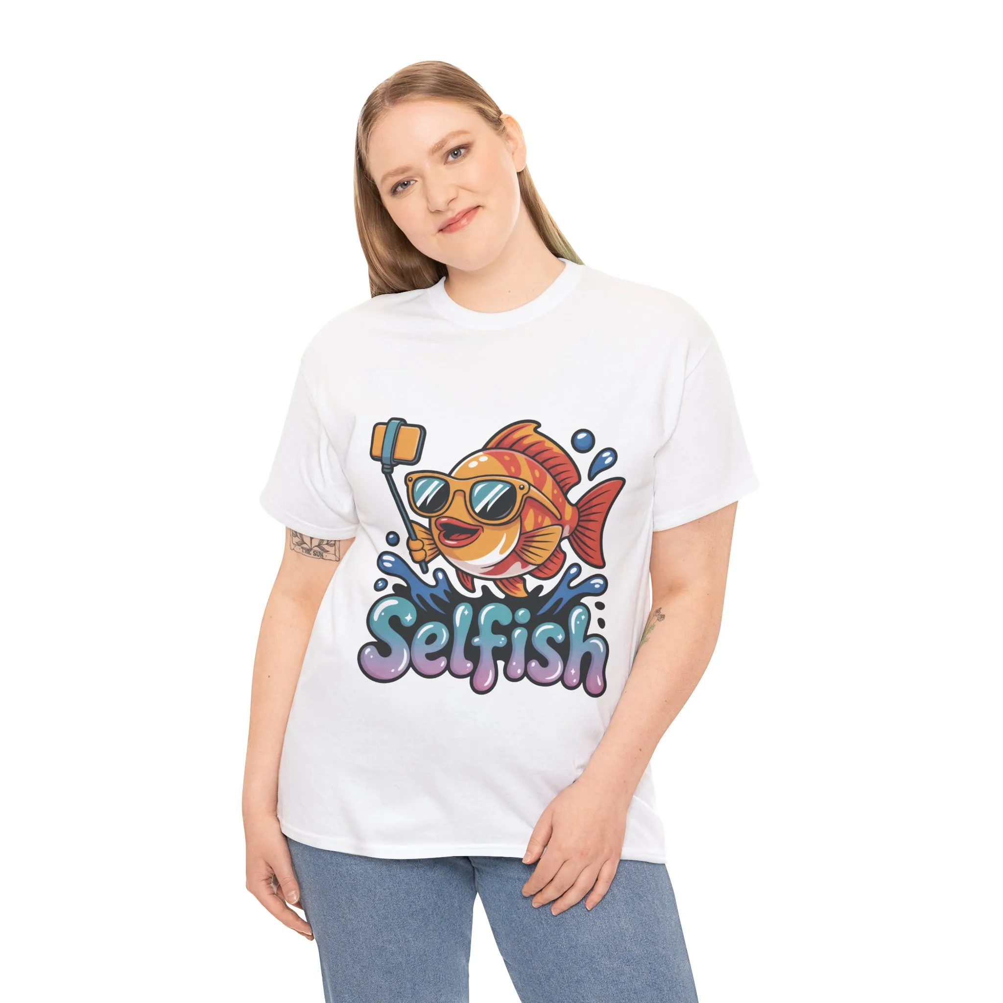Funny Selfie Fish Graphic Womens T-Shirt, Playful Pun Gift for Her, Summer Vibes, Unique Beach Shirt, Outdoor Adventures - Image 6