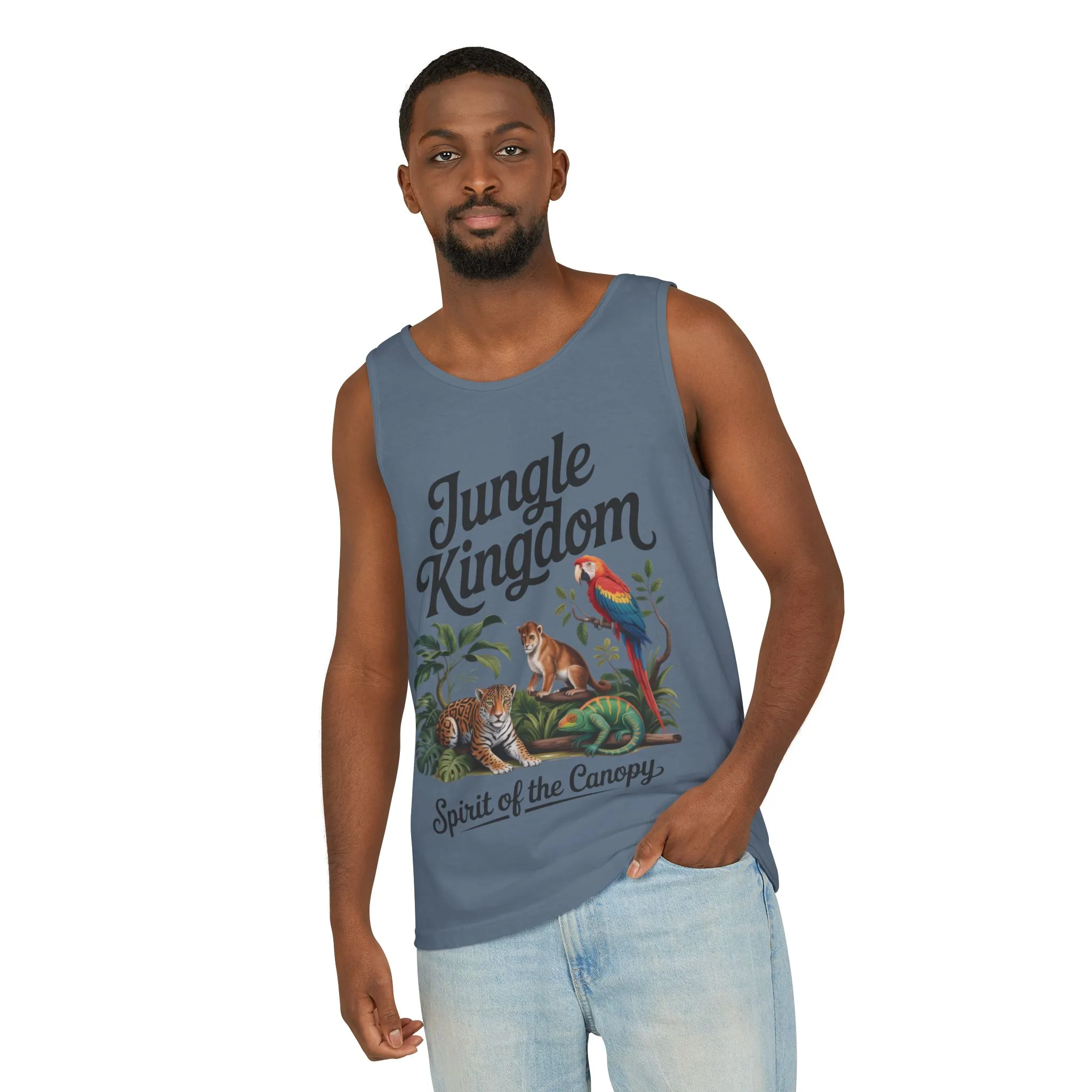 Jungle Kingdom Tank Top, Mens Garment-Dyed Sleeveless Shirt, Spirit of the Canopy Tee, Summer Outfit, Eco-Friendly Casual Wear - Image 14