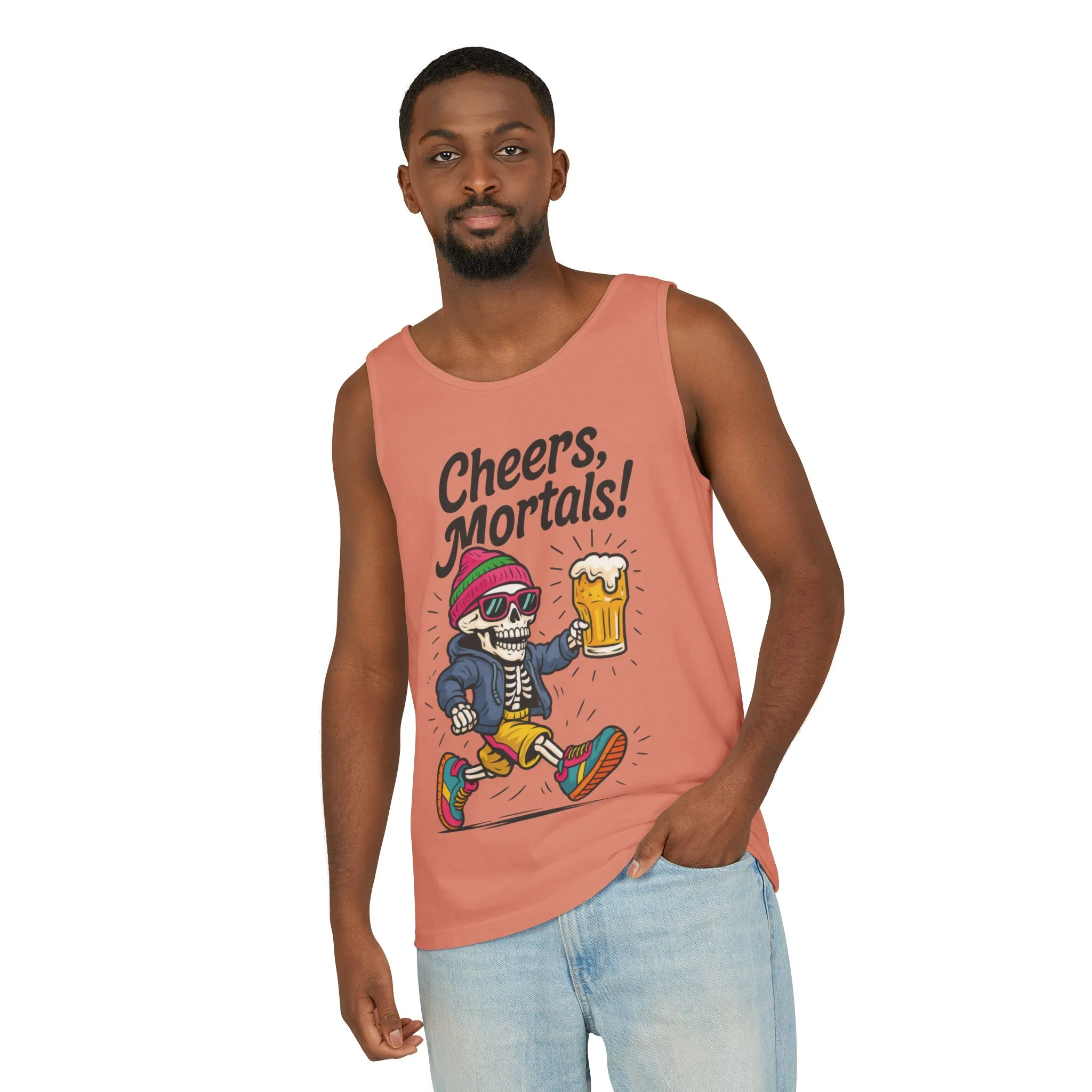 Cheers Mortals! Mens Tank Top, Funny Skeleton Beer Graphic Tee, Drinking Humor Shirt, Party Gift for Him, Halloween Tank, Beer Lovers Gift - Image 8