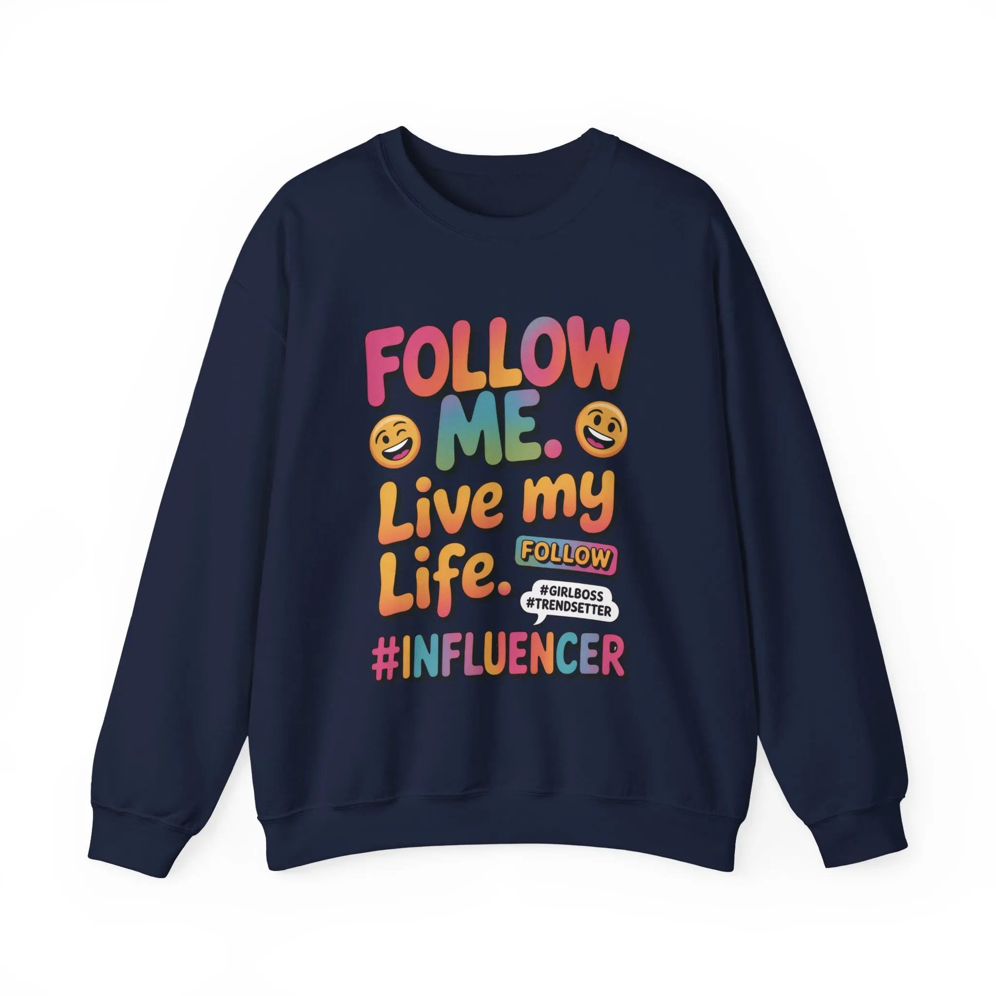 Womens Heavy Blend™ Crewneck Sweatshirt, Influencer Sweatshirt, Colorful Follow Me Live My Life Graphic Sweatshirt, Trendy GirlBoss Outfit - Image 16