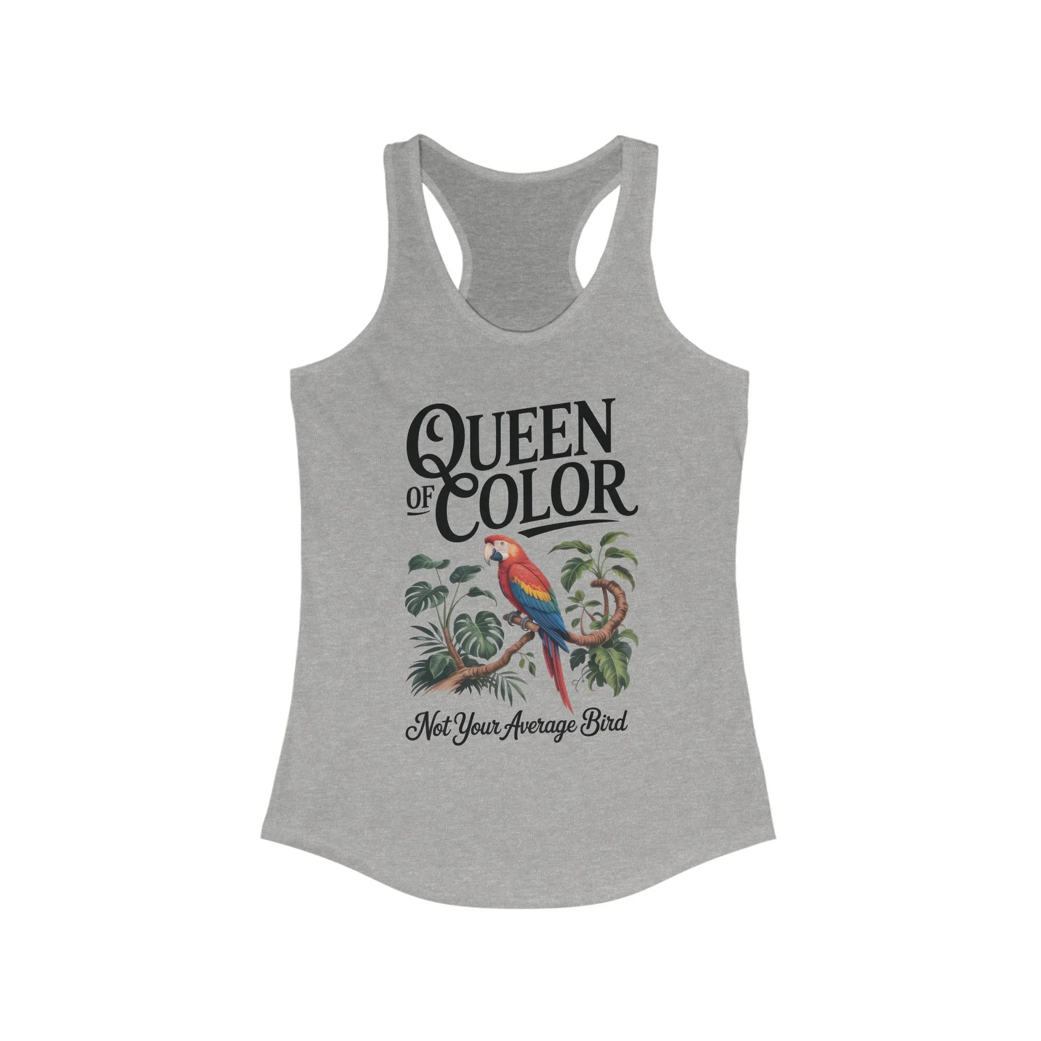 Colorful Queen Racerback Tank: Not Your Average Bird, Summer Fitness Top, Tropical Workout Shirt, Gifts for Women, Eco-Friendly Activewear - Image 5