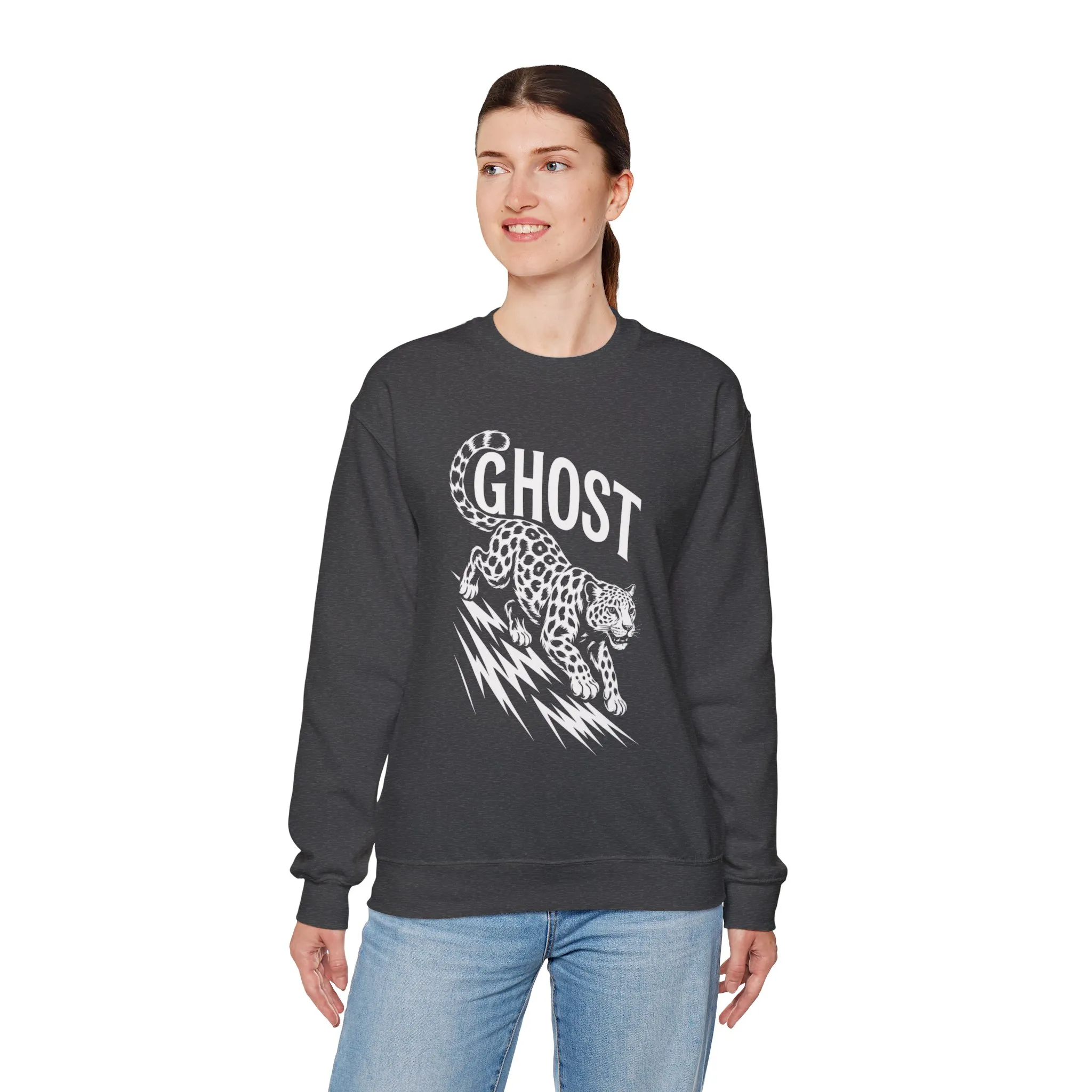 Ghost Leopard Crewneck Sweatshirt, Unisex Fashion, Cozy Casual Wear, Graphic Sweatshirt, Wild Animal Art, Gift for Animal Lovers - Image 15