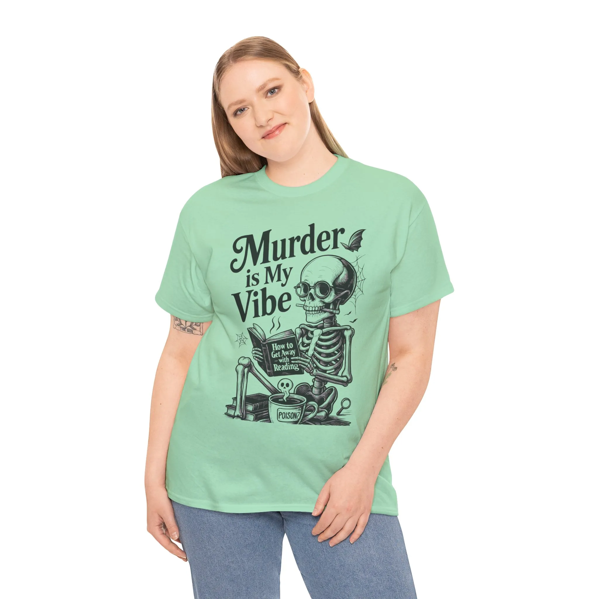 Womens Heavy Cotton Tee - "Murder is My Vibe" Graphic Shirt for Ghoulish Vibes, Halloween Fun, Spooky Season, Casual Wear, Gift for [...] - Image 21