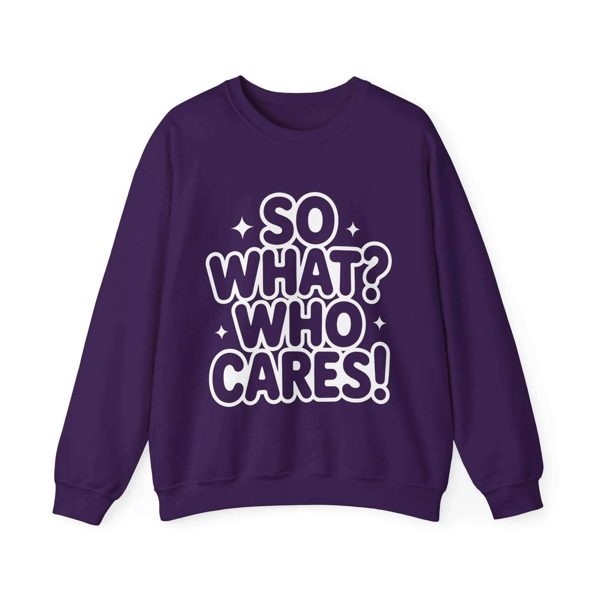 Trendy Womens Crewneck Sweatshirt with 'So What? Who Cares!' Print, Funny Typography Sweater, Sassy Graphic Sweater for Women - Image 19