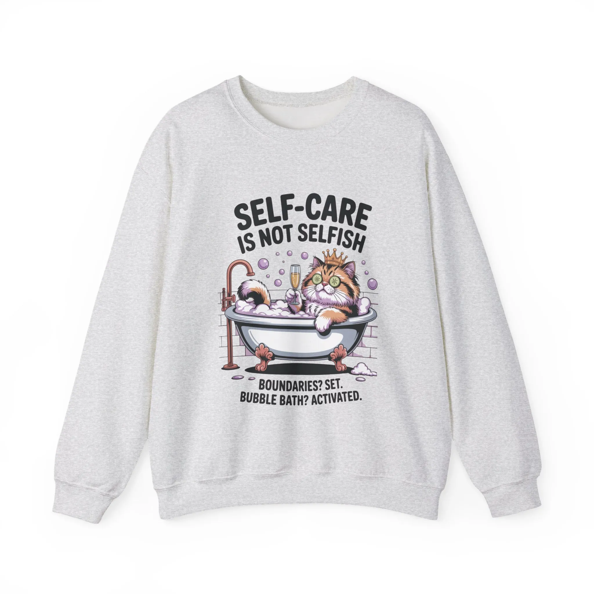 Womens Crewneck Sweatshirt, Self-Care Cat Shirt, Funny Cat Tee, Relaxing Kitty Graphic, Self Care Is Not Selfish Womens Sweatshirt - Image 31