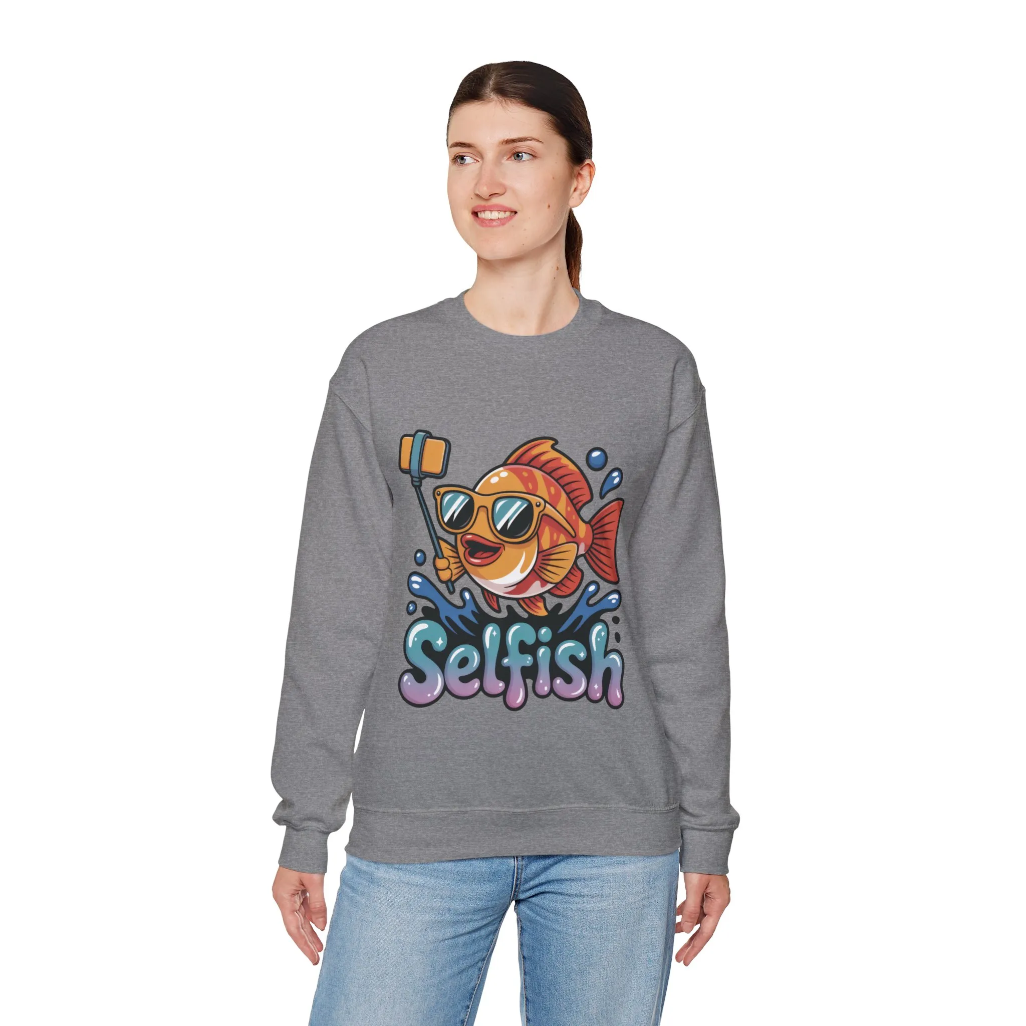 Selfish Womens Sweatshirt, Funny Selfie Pullover, Cute Ocean Pun Sweater, Playful Sea Life Gift, Fun Gift for Fish Lovers, Fishing Apparel - Image 30