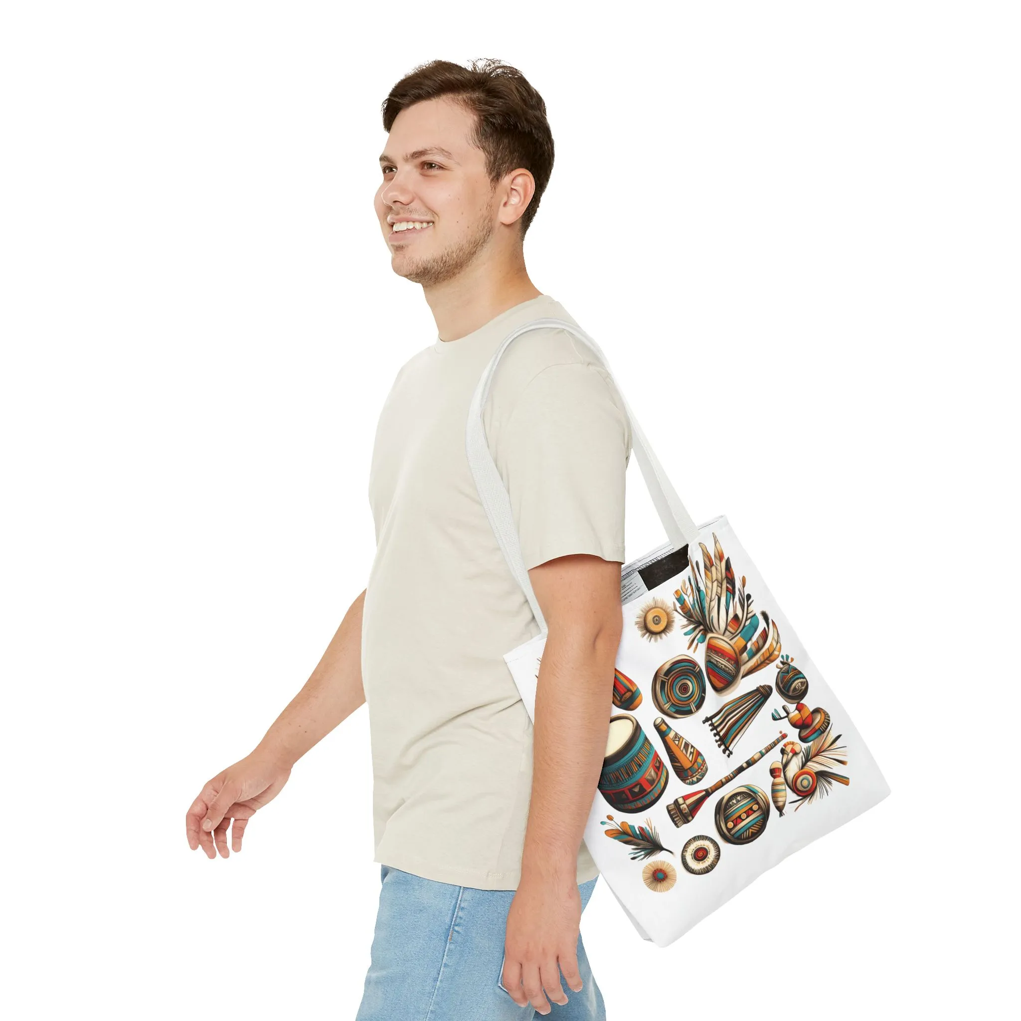 Boho Tribal Music Tote Bag, Ethnic Percussion Instrument Art, Festival Vibes, Shopping Bag, Bohemian Tote, Weekender Bag, Beach Bag, Large Canvas Bag - Image 19