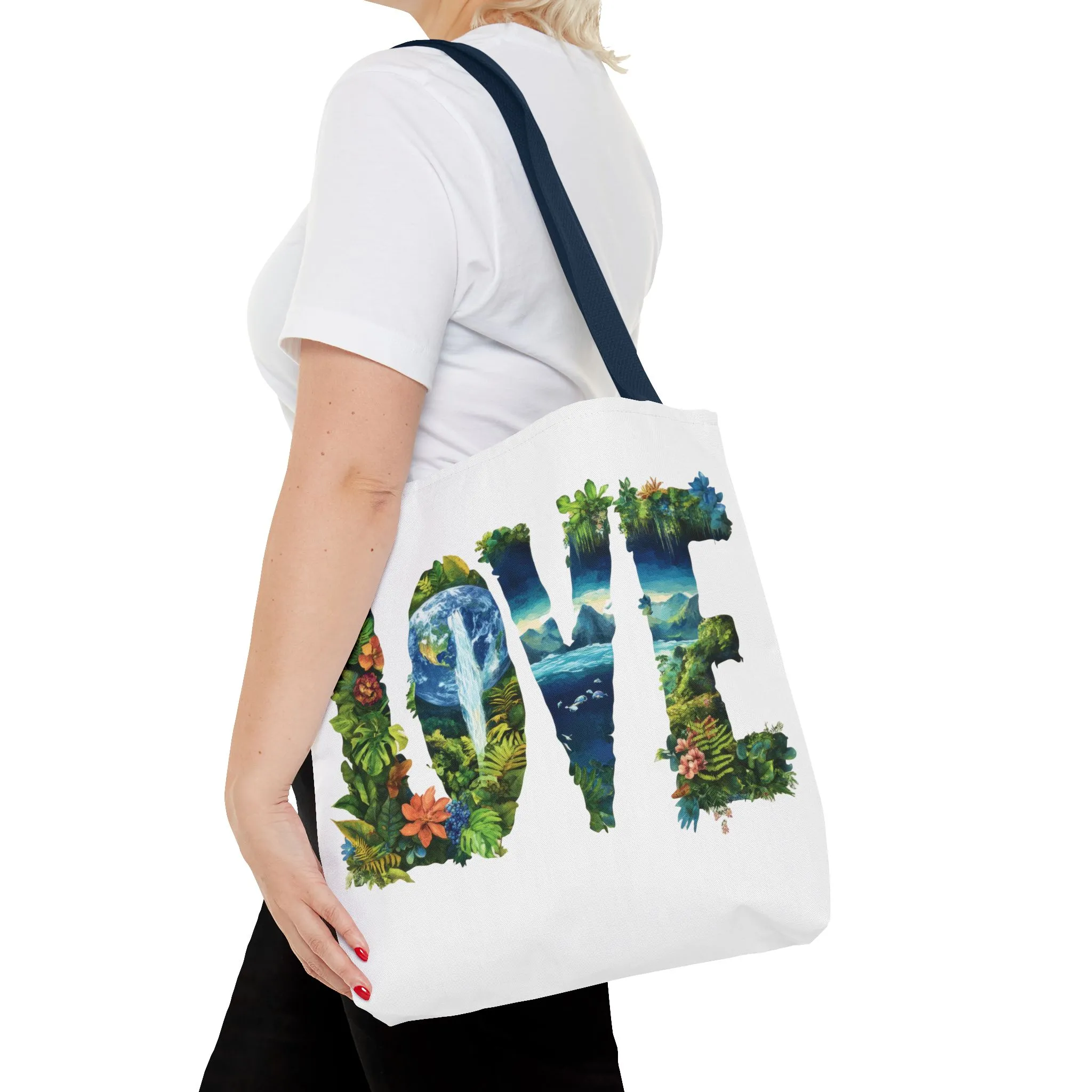 Earth Day LOVE Tote Bag, Eco Friendly Nature Art Bag, Sustainable Planet Message, Floral Tote, Shopping Bag, Beach Bag, Large Canvas Bag - Image 44
