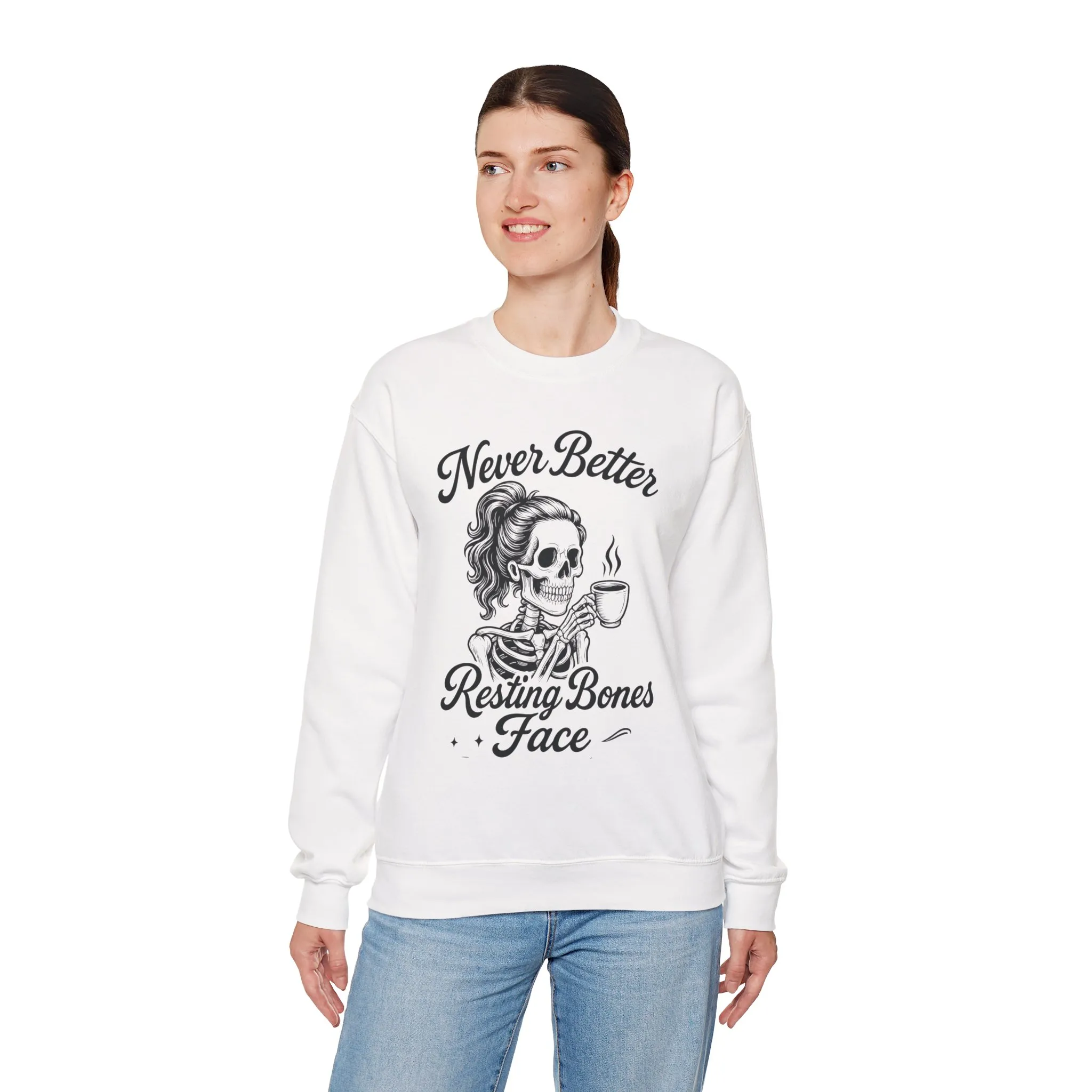 Skull Coffee Lovers Crewneck Sweatshirt, Womens, Perfect for Halloween, Cozy Outfit, Gift for Friends, Relaxing Days, Coffee Enthusiasts - Image 6