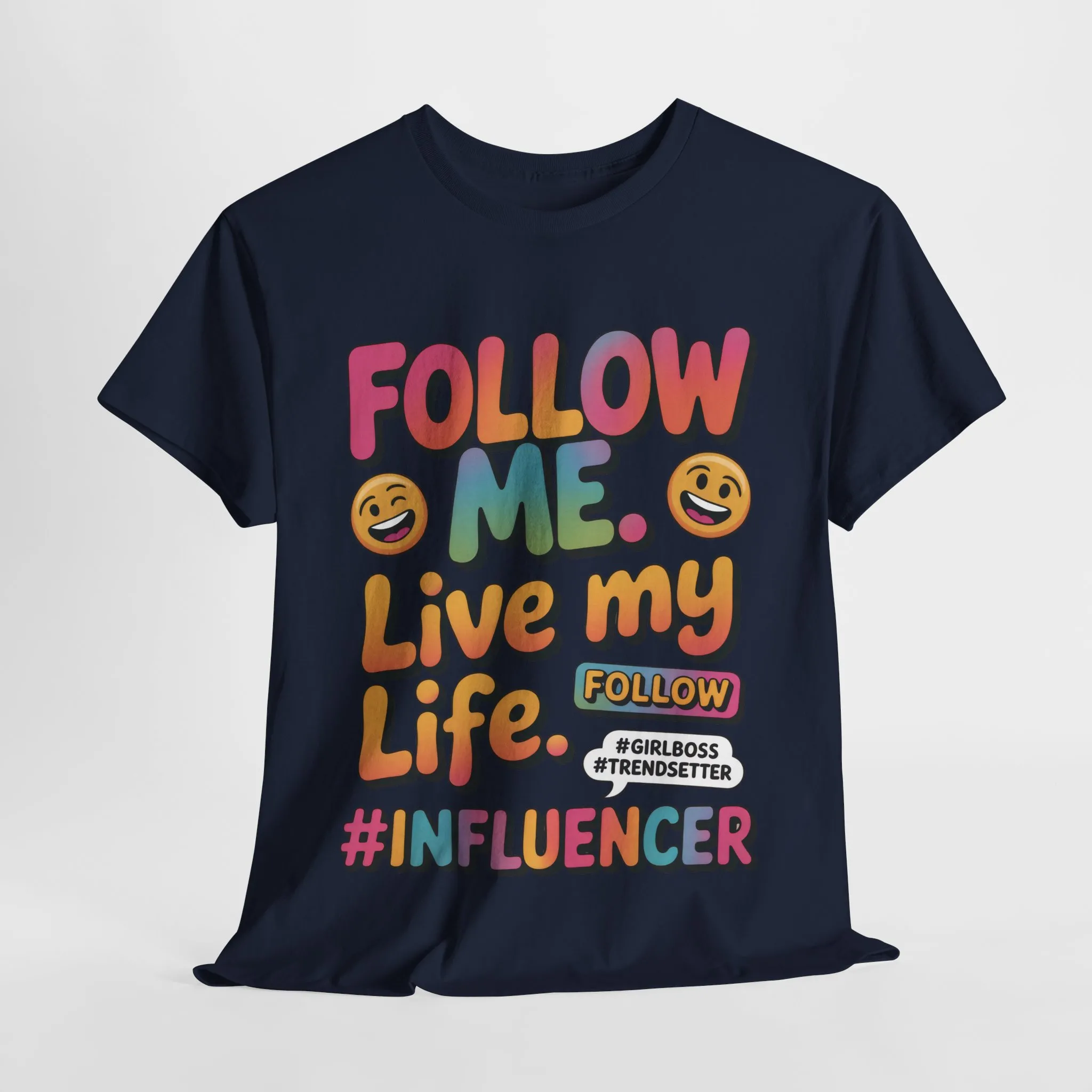 Womens Heavy Cotton Tee, Influencer Graphic Tee, Follow Me Live My Life Shirt, Colorful Trendy GirlBoss T-Shirt, Trendsetter Summer Wear - Image 3