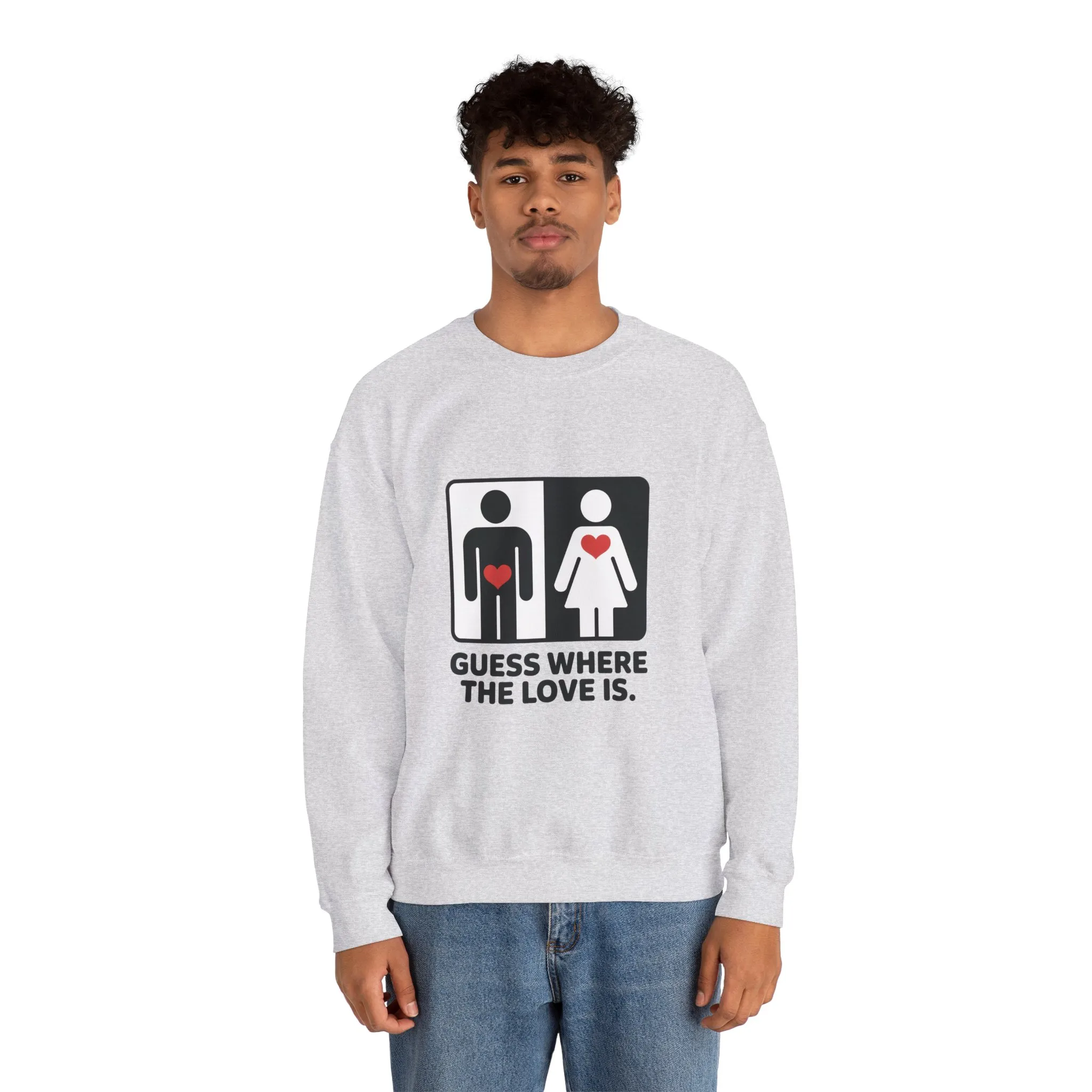 Guess Where the Love Is Mens Crewneck Sweatshirt, Cute Couples Gift, Love Themed Apparel, Valentine's Day Apparel, Relationship Sweatshirt