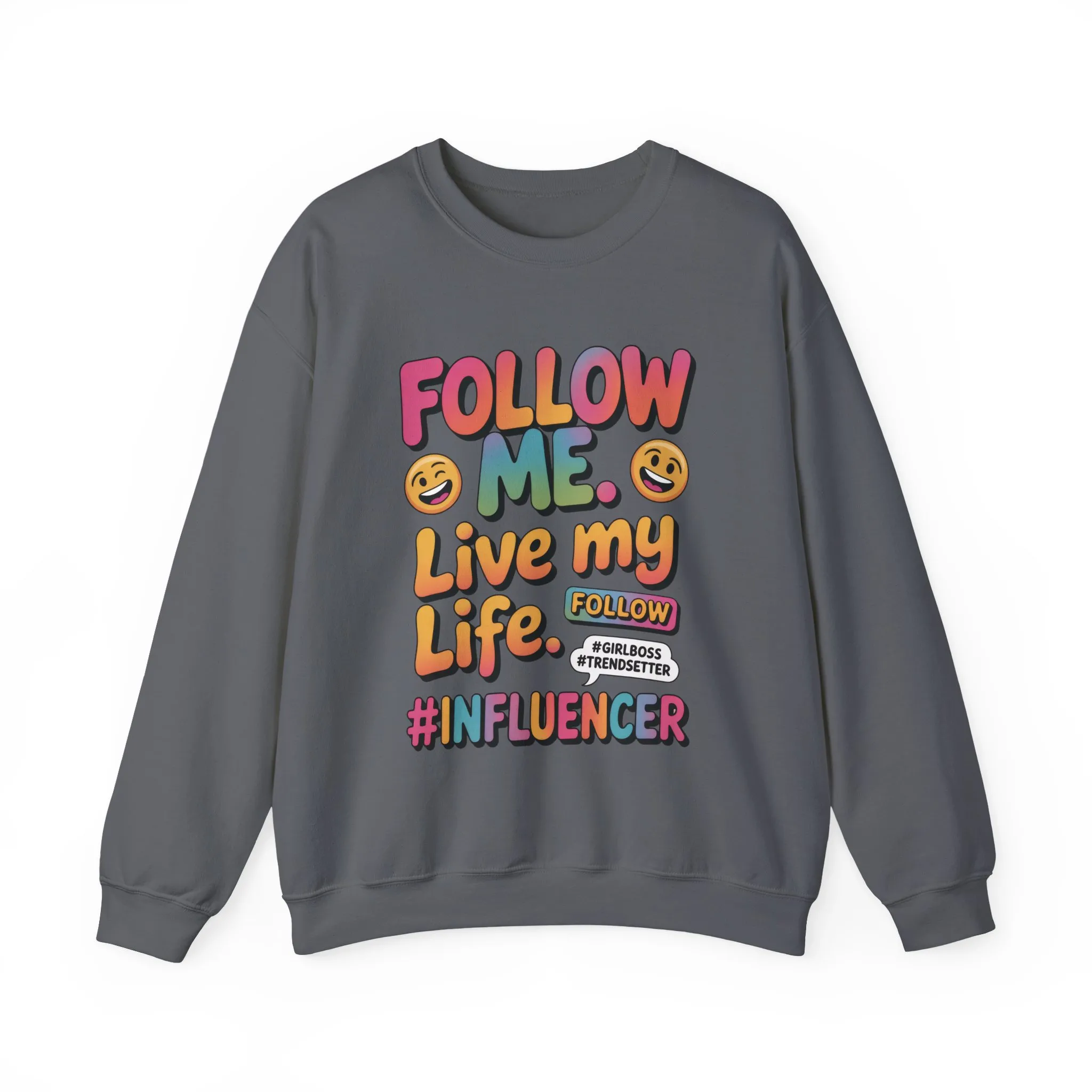 Womens Heavy Blend™ Crewneck Sweatshirt, Influencer Sweatshirt, Colorful Follow Me Live My Life Graphic Sweatshirt, Trendy GirlBoss Outfit - Image 10