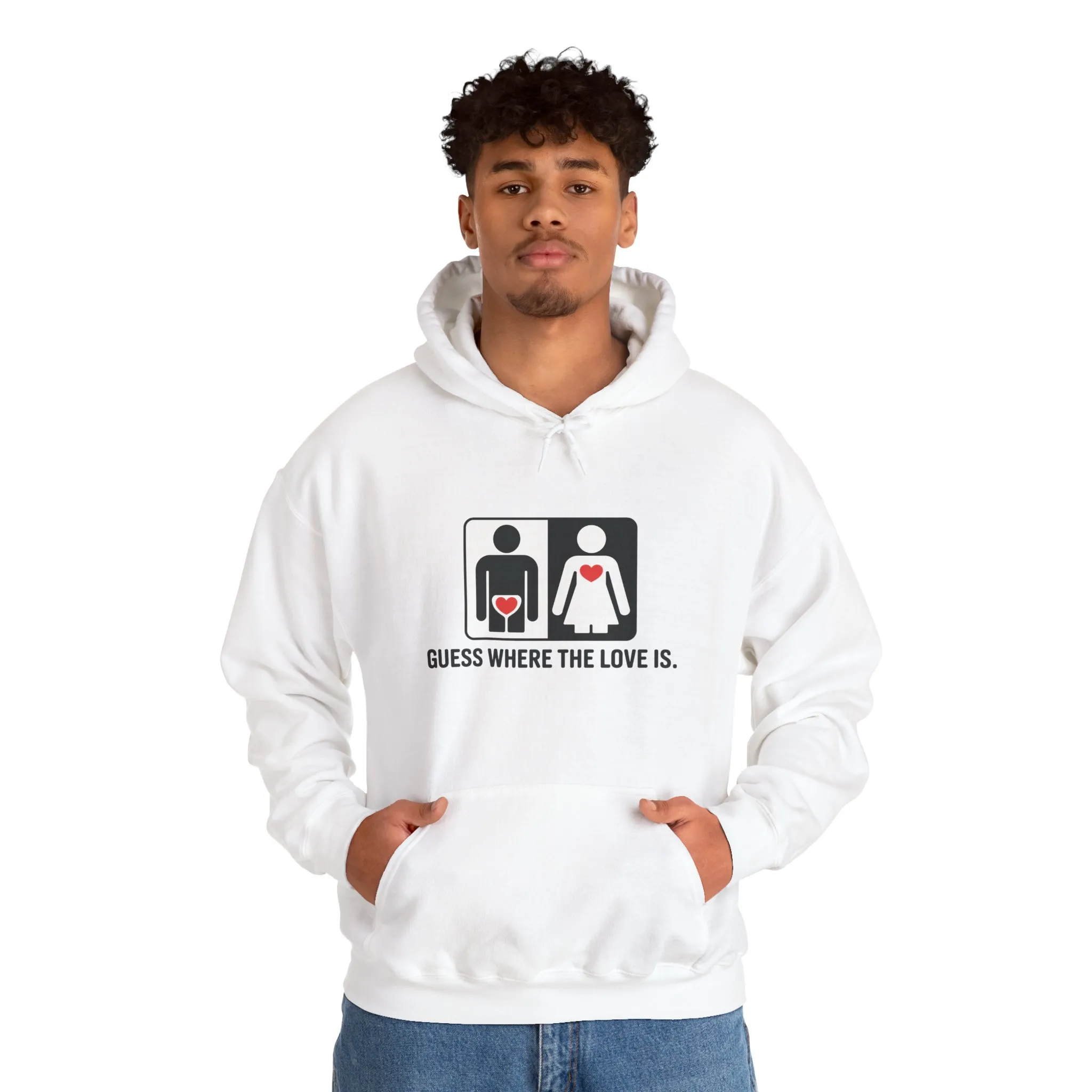 Cute Guess Where The Love Is Mens Hoodie, Sweatshirt for Couples, Valentines Day Gift, Relationship Humor Hoodie, Bold Love Joke Hoodie - Image 7