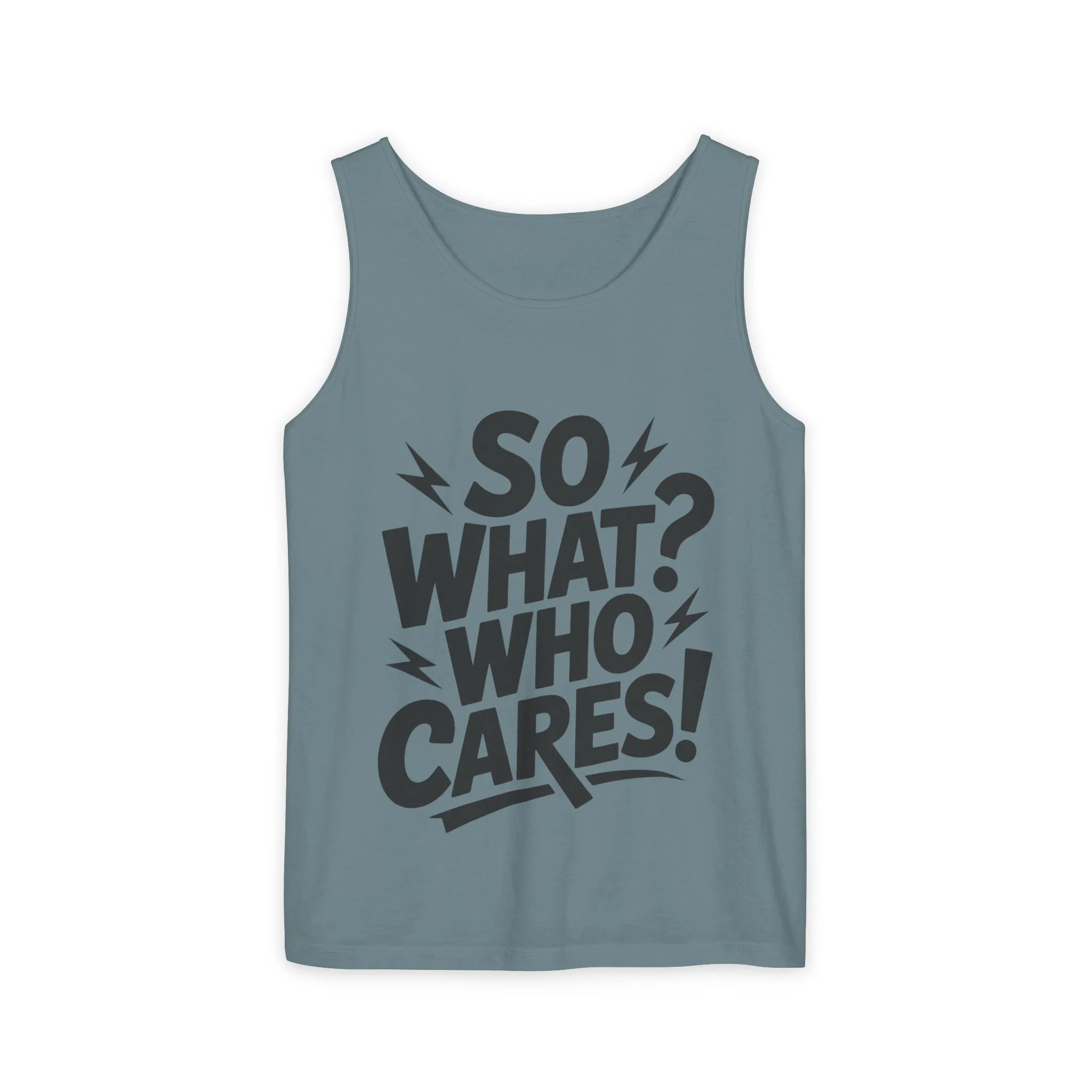Mens Tank Top, "So What? Who Cares!", Casual Summer Wear, Beach Trip, Festival Outfit, Lightning Print, Sarcastic Summer Tee, Gym Tank - Image 37