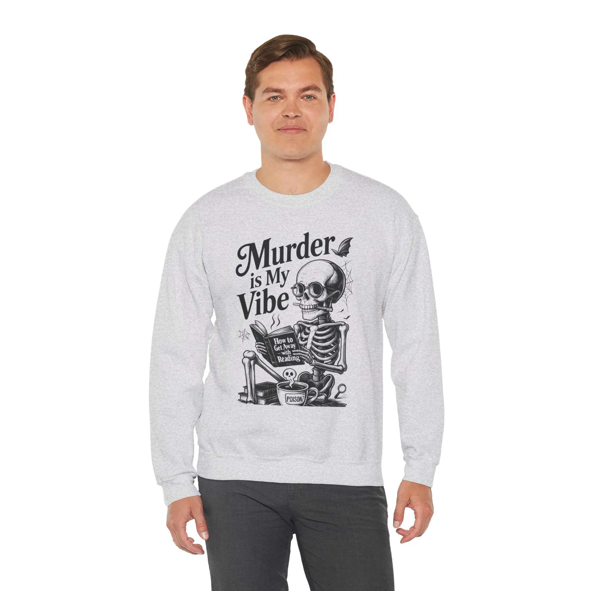 Murder is My Vibe Crewneck Sweatshirt, Cozy Gift for Halloween, Unique Sweatshirt, Skull Graphic, Fall Fashion, Unisex Pullover - Image 6