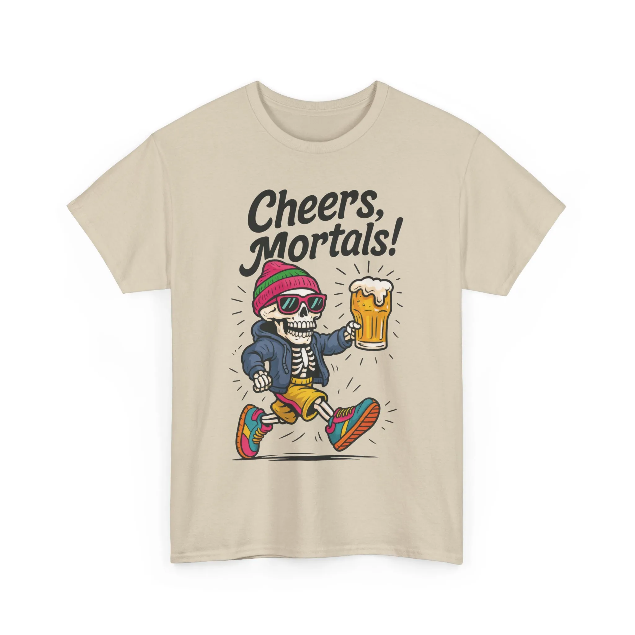 Cheers, Mortals! Mens Tee, Funny Skeleton Beer Graphic Tee, Cool Drinking Humor Shirt, Party Gift for Him, Halloween Tee, Beer Lovers Gift - Image 9