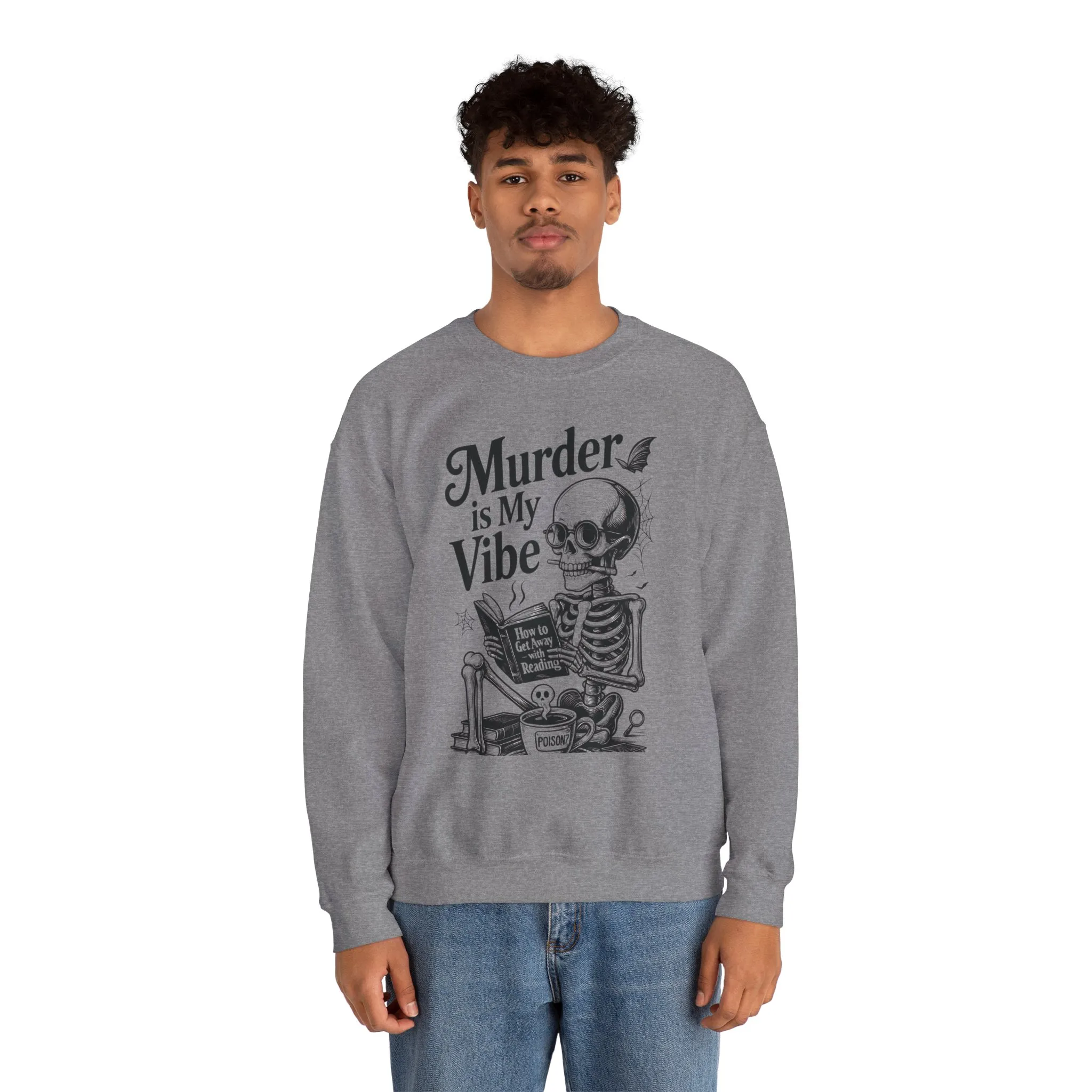 Murder is My Vibe Crewneck Sweatshirt, Cozy Gift for Halloween, Unique Sweatshirt, Skull Graphic, Fall Fashion, Unisex Pullover - Image 14