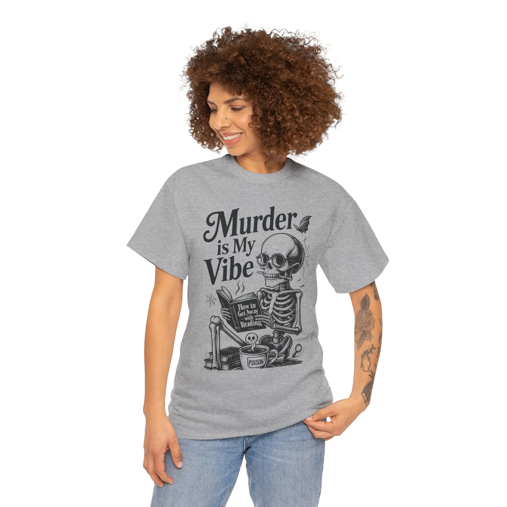 Womens Heavy Cotton Tee - "Murder is My Vibe" Graphic Shirt for Ghoulish Vibes, Halloween Fun, Spooky Season, Casual Wear, Gift for [...] - Image 8