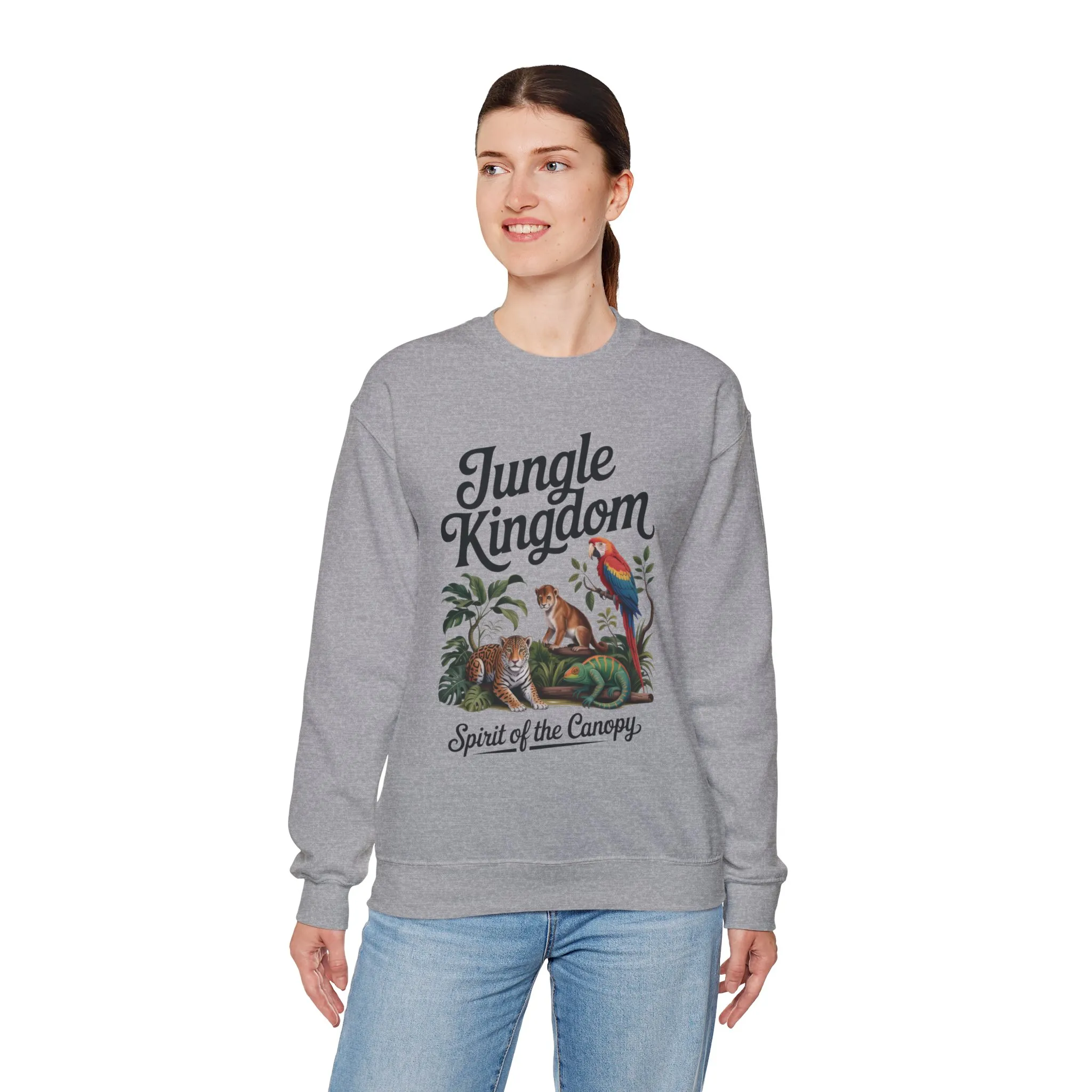 Jungle Kingdom Womens Sweatshirt, Cozy Jungle Crewneck, Nature Lover Gift, Wildlife Artwork, Eco-Conscious Apparel, Animal Enthusiast Clothing - Image 9