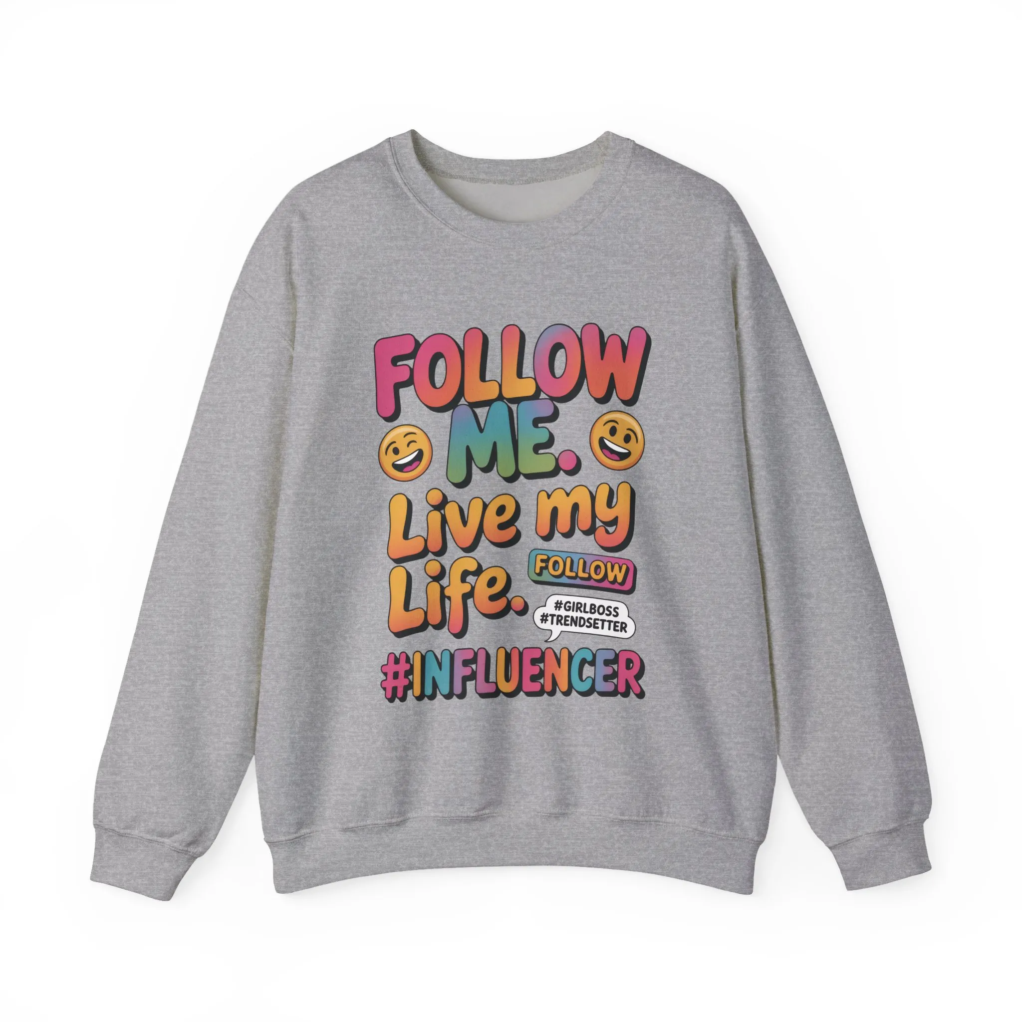 Womens Heavy Blend™ Crewneck Sweatshirt, Influencer Sweatshirt, Colorful Follow Me Live My Life Graphic Sweatshirt, Trendy GirlBoss Outfit - Image 28