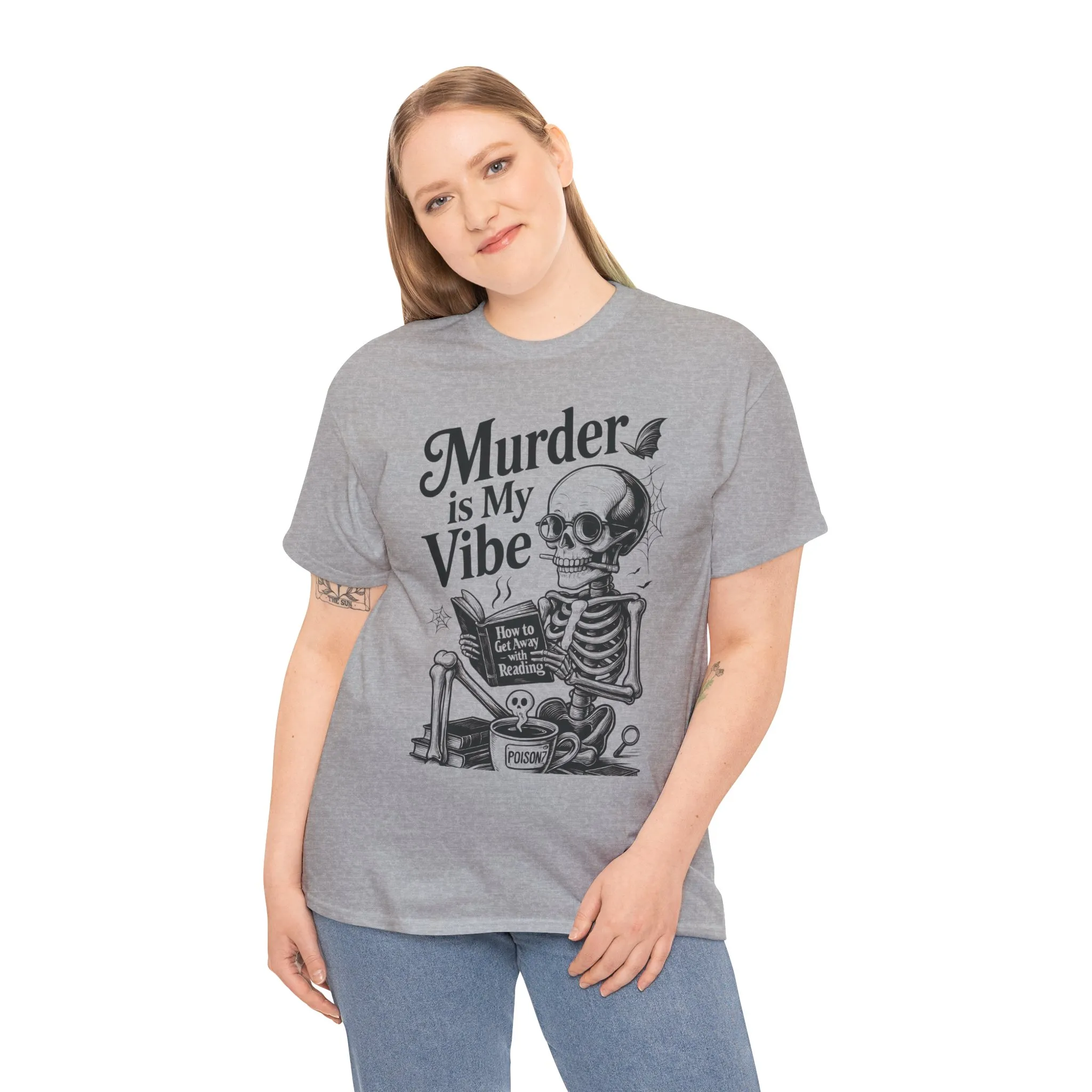 Womens Heavy Cotton Tee - "Murder is My Vibe" Graphic Shirt for Ghoulish Vibes, Halloween Fun, Spooky Season, Casual Wear, Gift for [...] - Image 9
