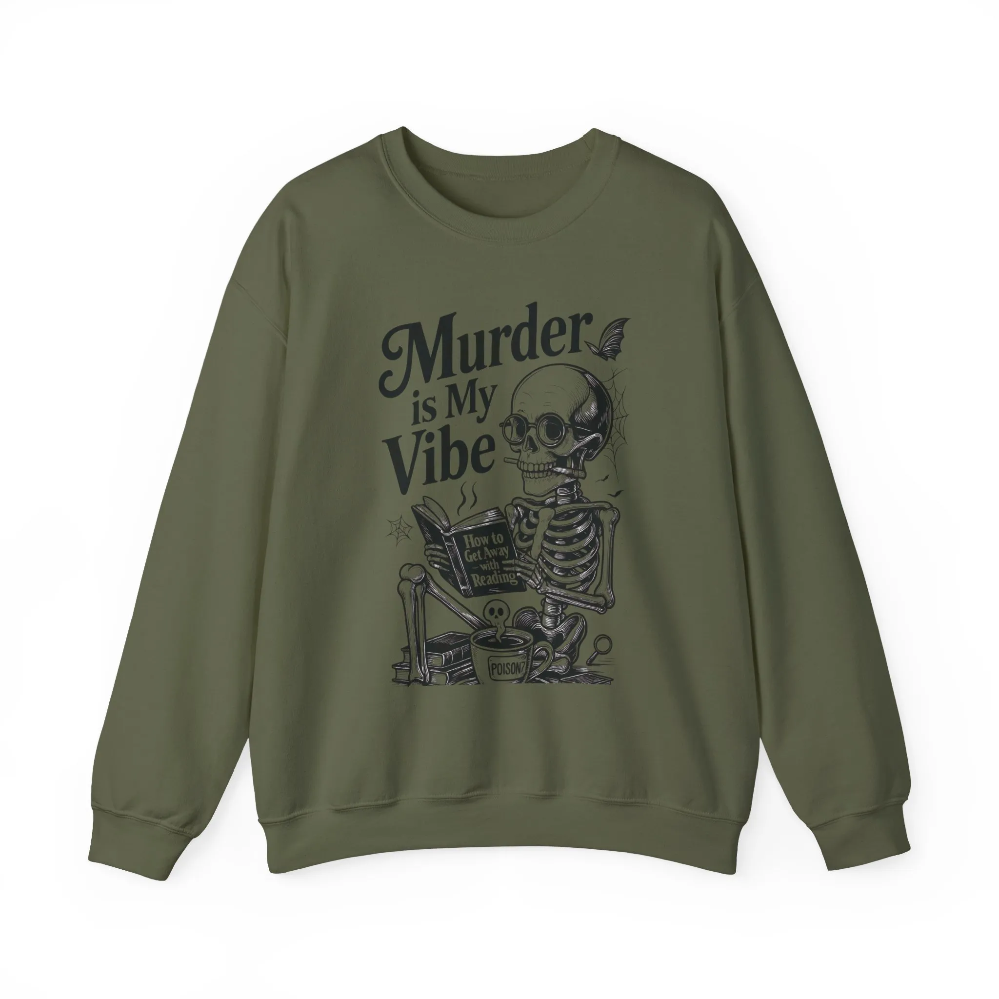 Murder is My Vibe Crewneck Sweatshirt, Cozy Gift for Halloween, Unique Sweatshirt, Skull Graphic, Fall Fashion, Unisex Pullover - Image 10