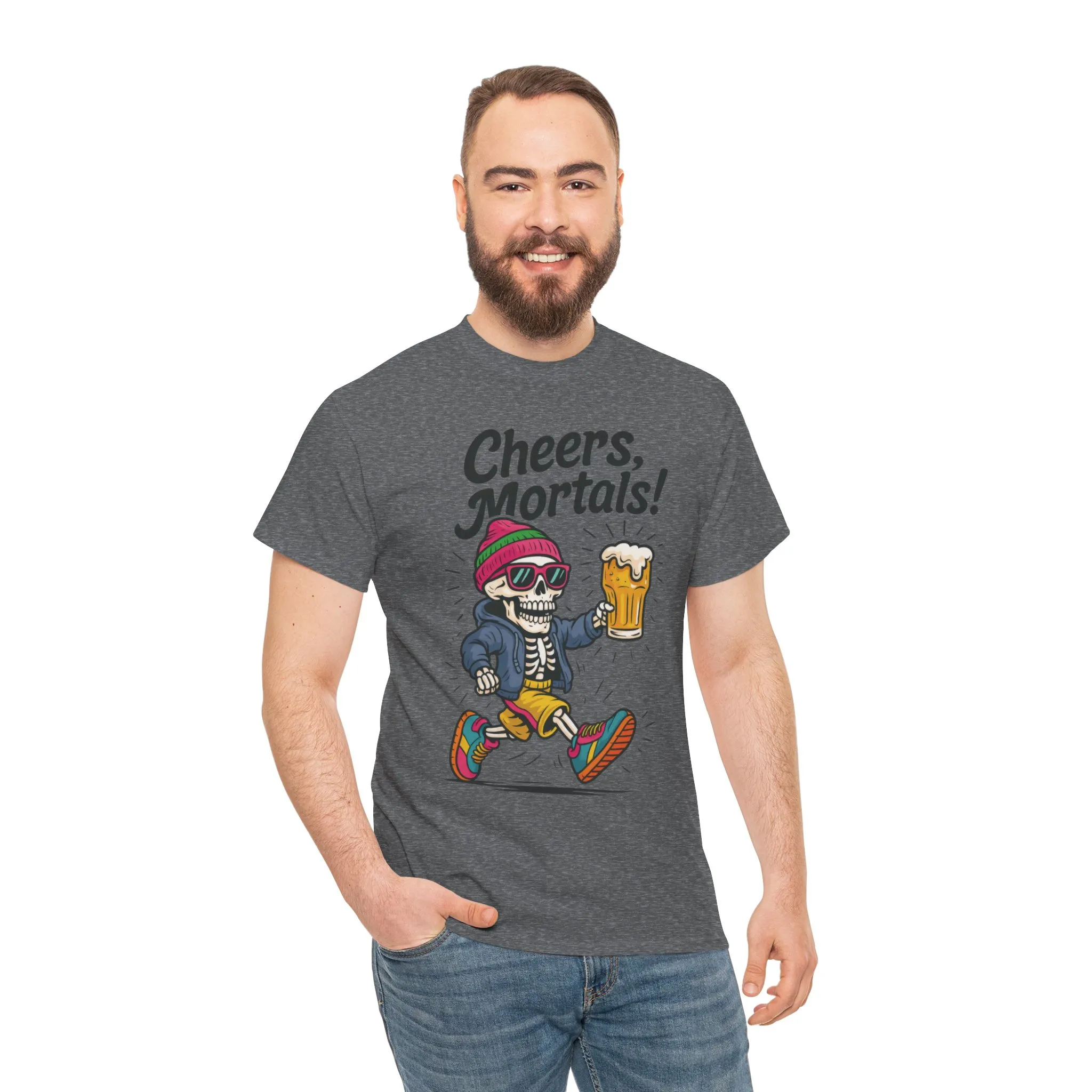 Cheers, Mortals! Mens Tee, Funny Skeleton Beer Graphic Tee, Cool Drinking Humor Shirt, Party Gift for Him, Halloween Tee, Beer Lovers Gift - Image 14