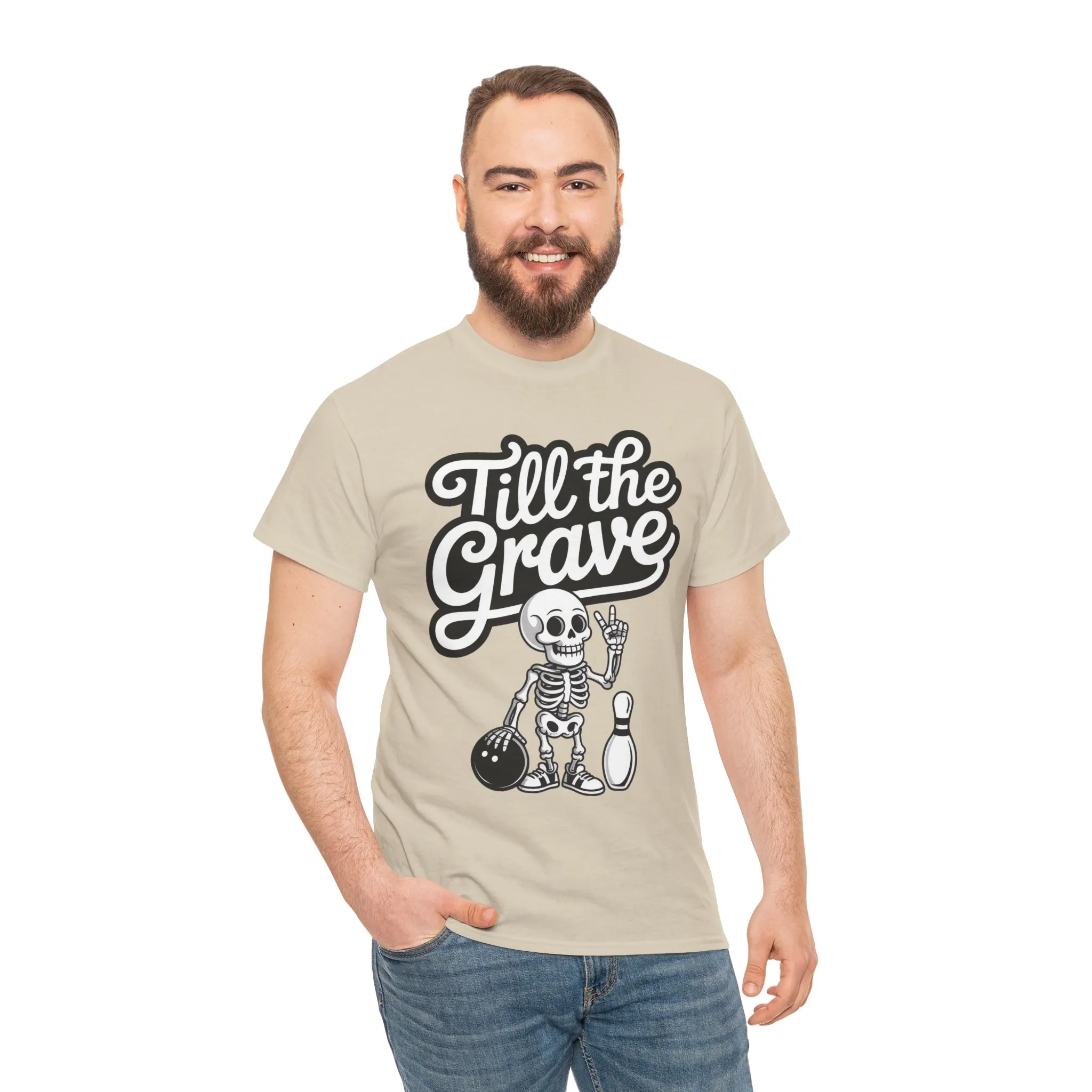 Skeleton Bowling Graphic Tee, Mens Heavy Cotton Tee, Funny Halloween Shirt, Gift for Bowlers, Retro Style Apparel, Casual Wear - Image 5