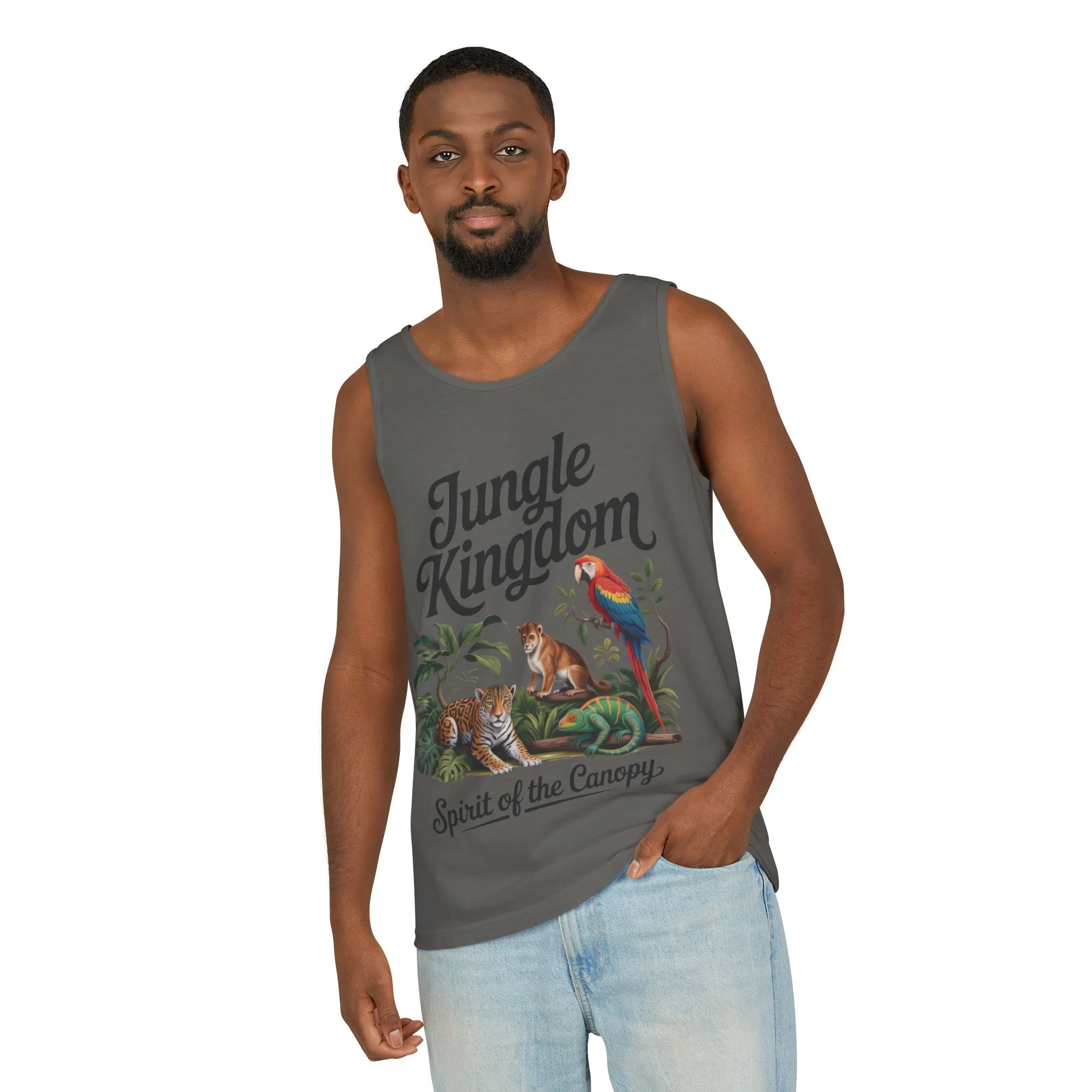 Jungle Kingdom Tank Top, Mens Garment-Dyed Sleeveless Shirt, Spirit of the Canopy Tee, Summer Outfit, Eco-Friendly Casual Wear - Image 22